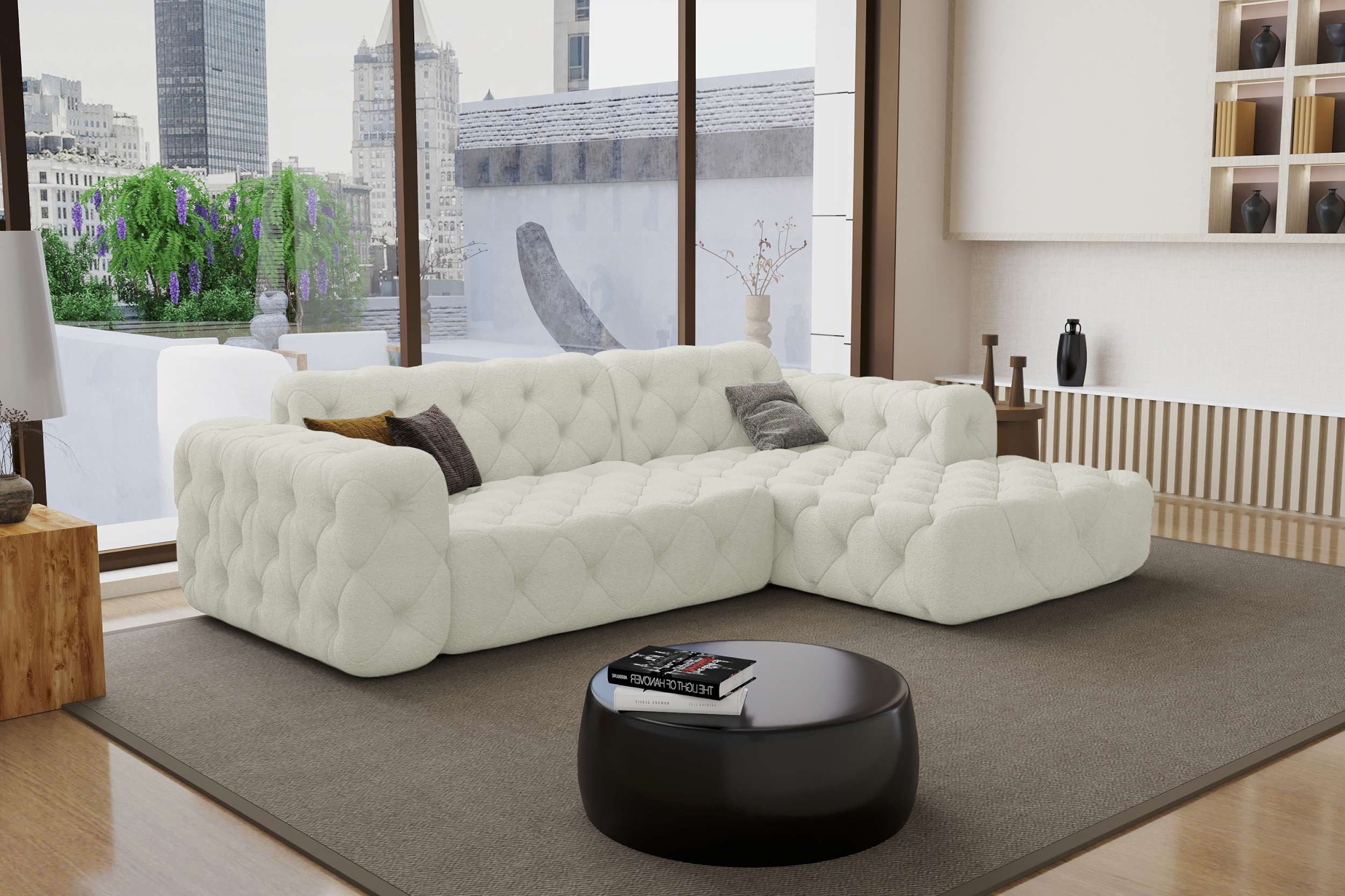 Sofa Dreams Ecksofa Kurzes Ecksofa Menorca L Form Stoffsofa, Ecksofa, L-Form, Rundumbezug aus gepolstertem Boucle-Stoff