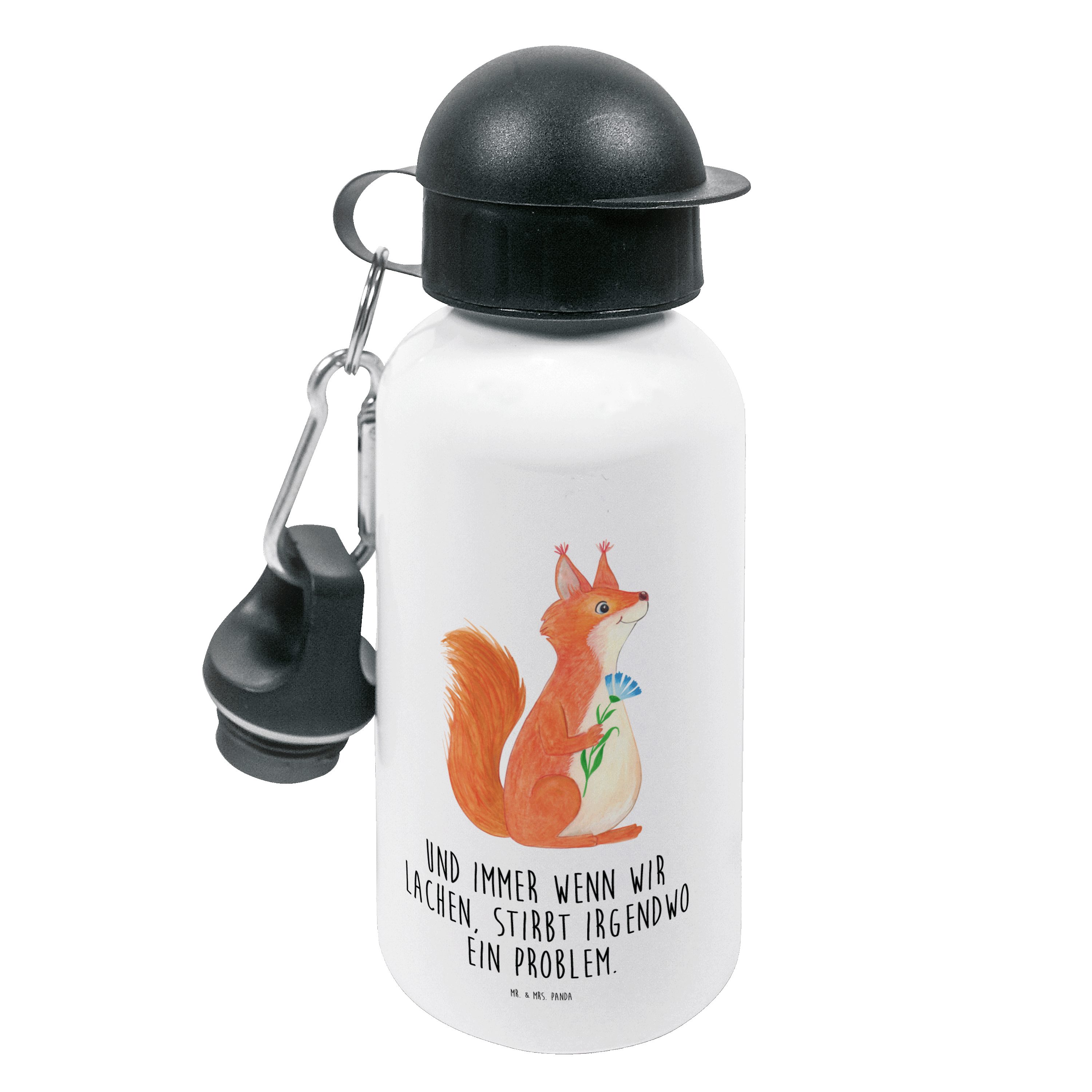 Mr. & Mrs. Panda Trinkflasche Eichhörnchen Blume - Weiß - Geschenk, Trinkflasche, Motivation Sprüch, Farbenfrohe Motive