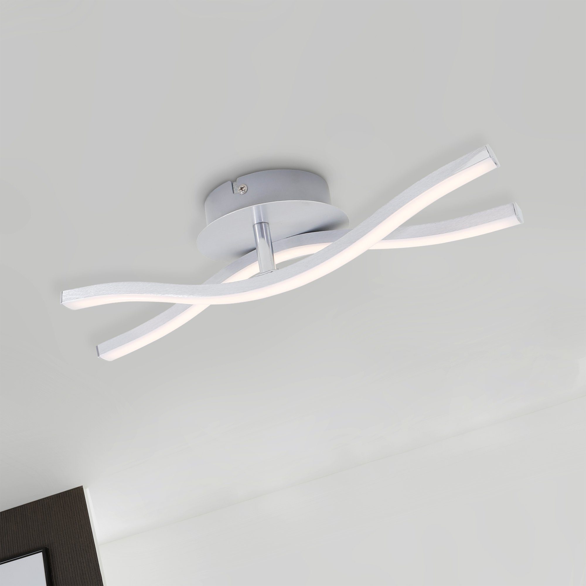 0, verbaut, Deckenleuchte Schlafzimmer, LED fest Leuchten 6W, Warmweiß, Deckenlampe, Alu, Briloner 3194-029, LED 37x12x7,7cm, Küche Wohnzimmer,