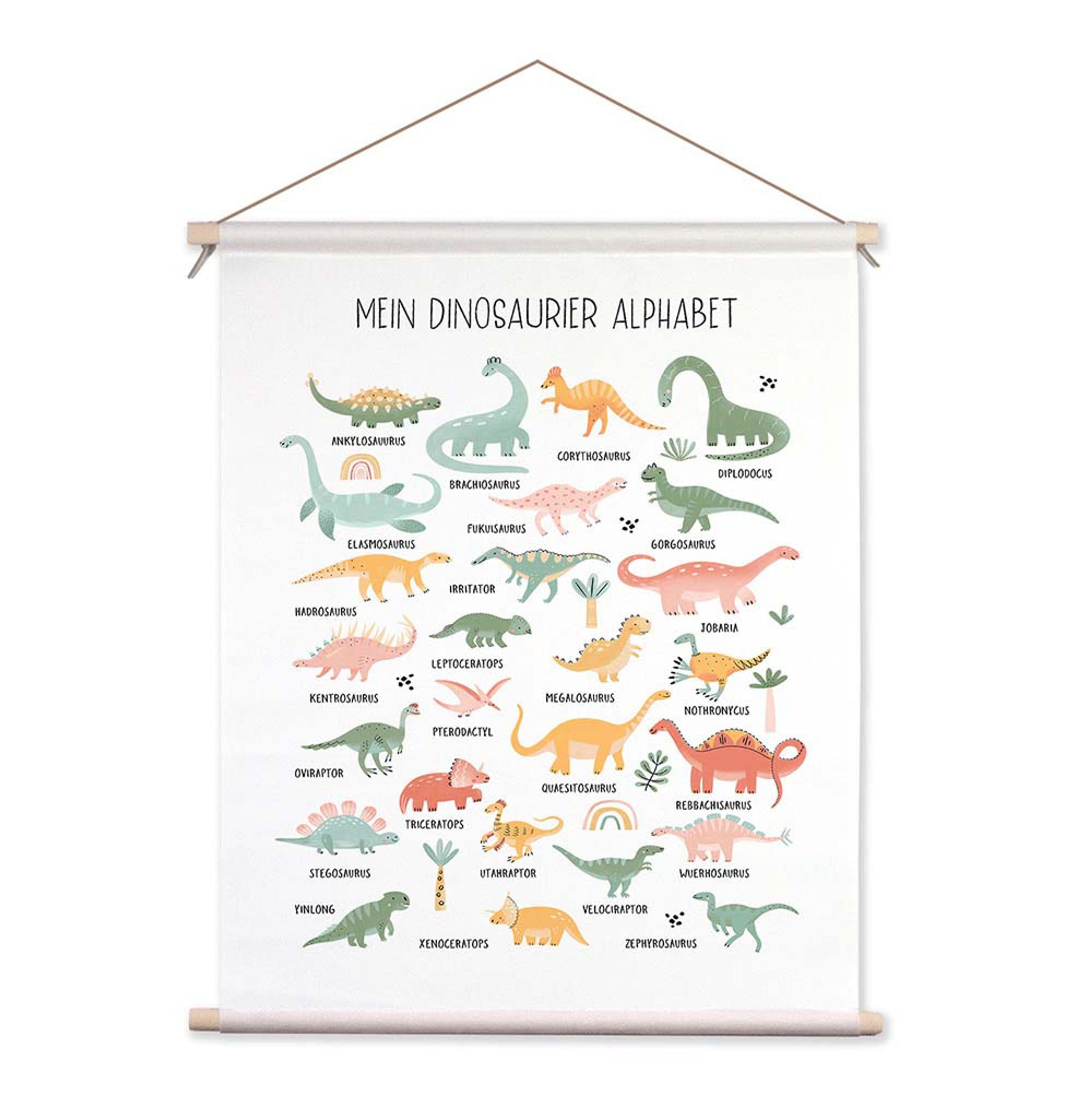 artissimo Poster Textil-Poster 40x50cm Bild Kinderzimmer Dinosaurier Alphabet Dino ABC, Kinderbild: Buchstaben lernen