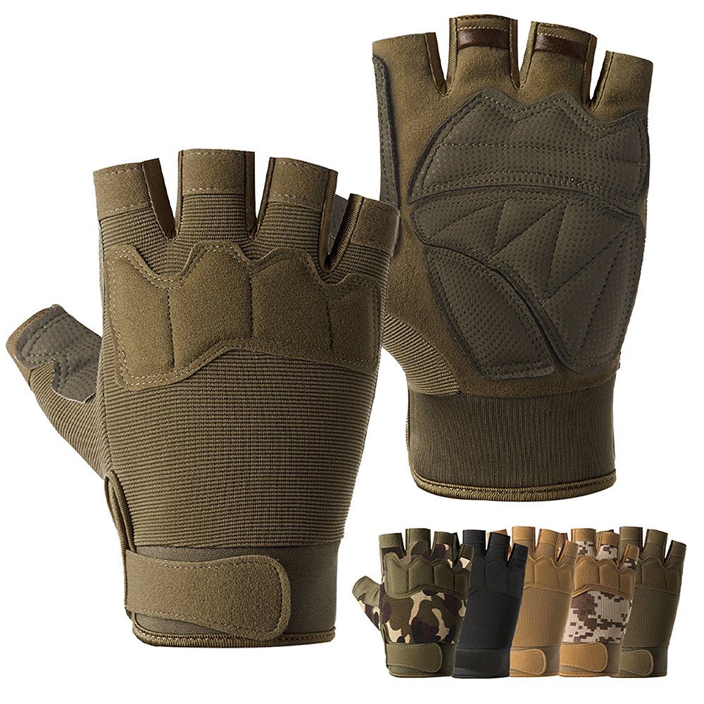 Bewegungstraining Outdoor BTTO Tactical Fischen Handschuhe für Radfahren Fahrradhandschuhe Joggen Fingerlose Fitnessstudio Halbfinger,Camo Anti-Rutsch, Men Grün