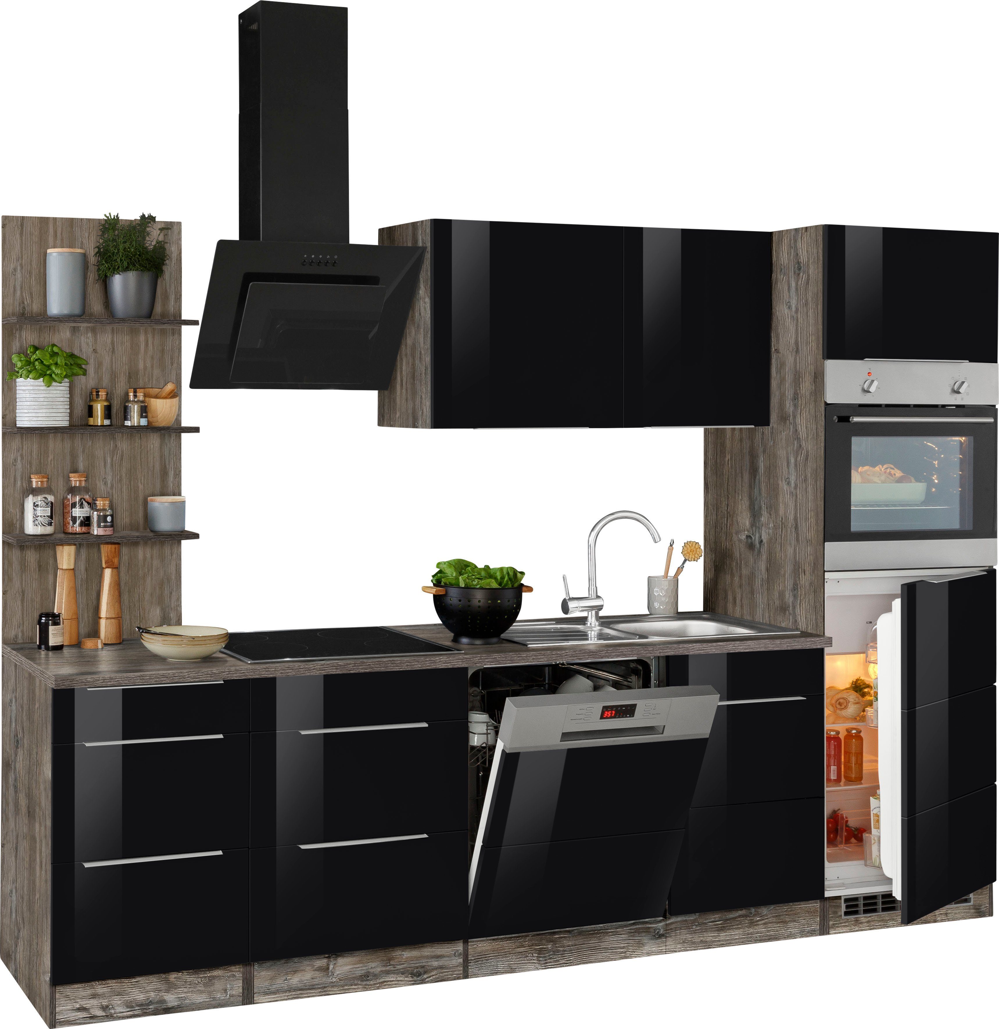 KOCHSTATION Küchenzeile KS-Brindisi Breite 280 cm, wahlweise mit E-Geräten und Induktion, mit MDF-Fronten und Regal