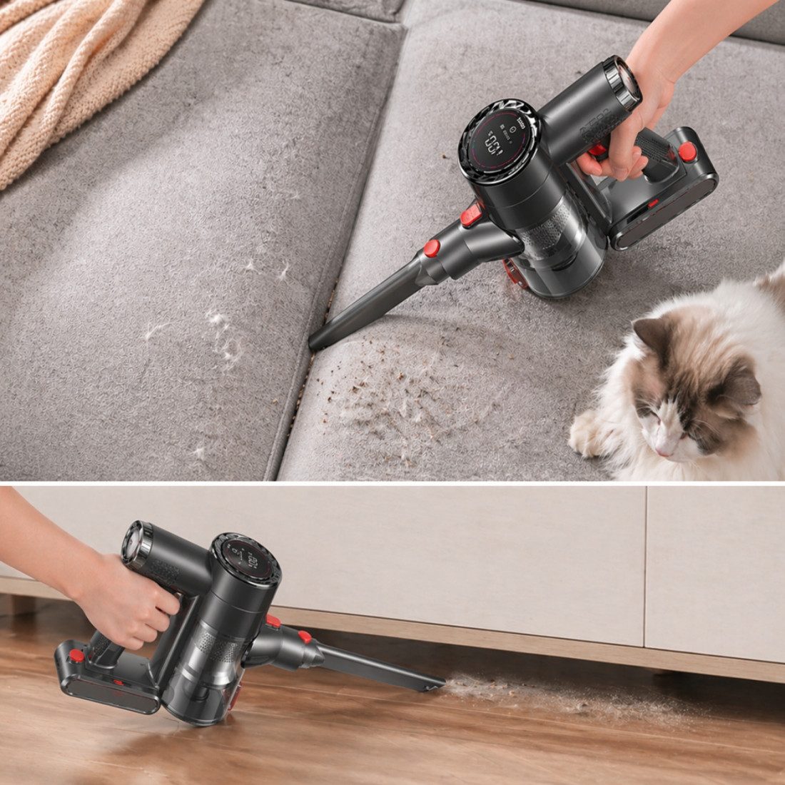 PRASKY Akku-Hand-und Stielstaubsauger Kabelloser Tierhaar Staubsauger für Sofa, Kleidung & Teppich, 550 W, mit Beutel, Staubsauger Kabellos