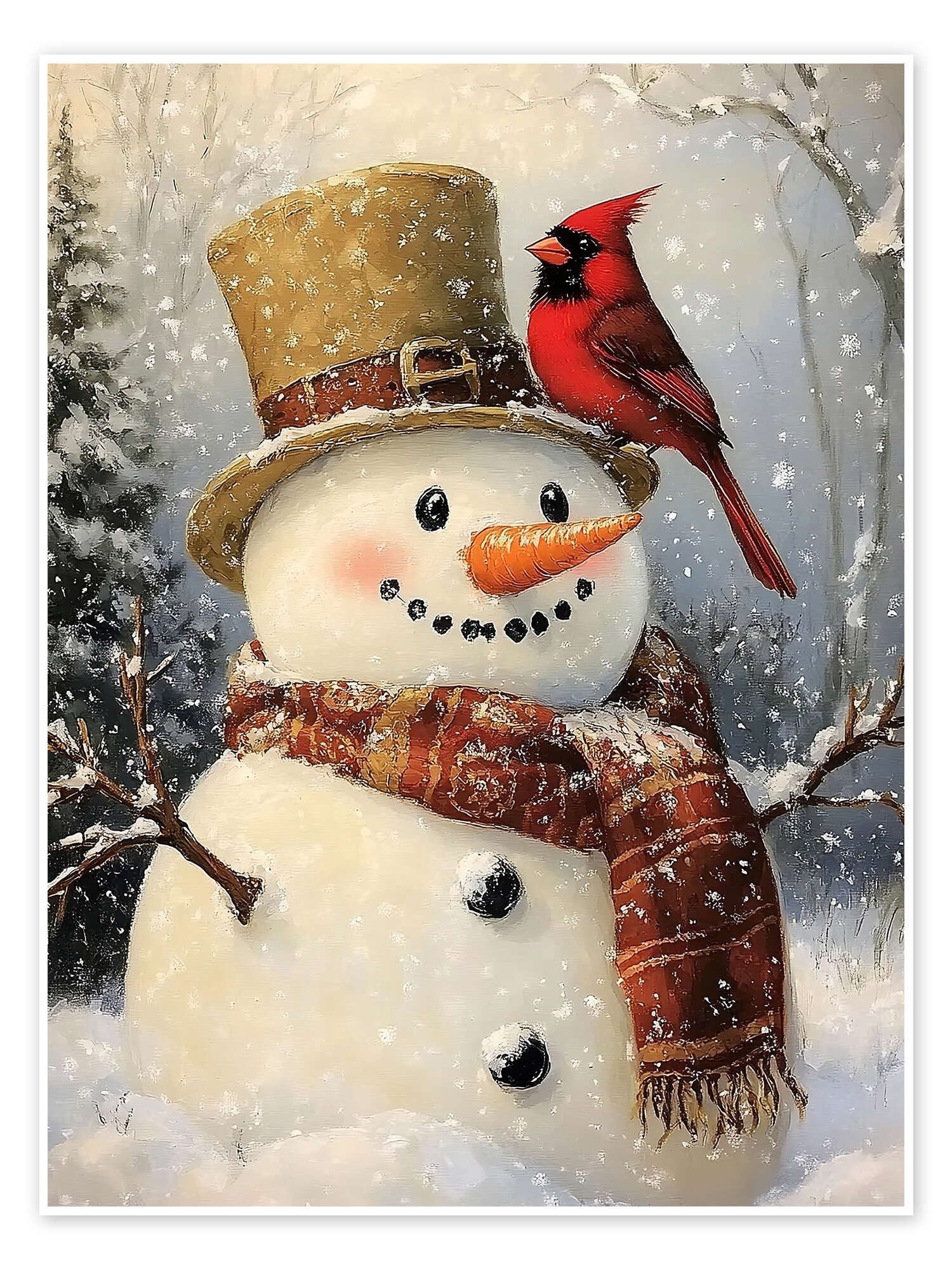 Posterlounge Wandbild Weihnachtsschneemann mit Kardinal, TAlex, erhältlich als Poster, Leinwandbild, Wandsticker oder Acrylglasbild