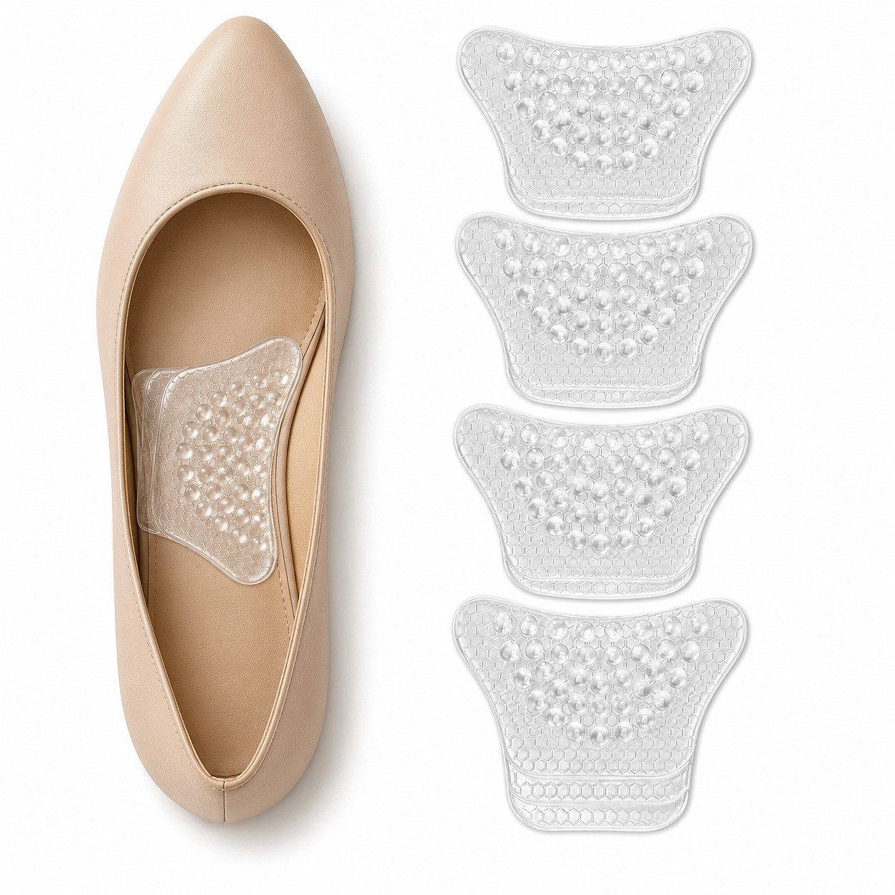 COOL-i ® Einlegesohlen Fußgewölbe Pads 2 Paar, Gel Arch Support Einlagen mit 2 Höhen, selbstklebend & zuschneidbar