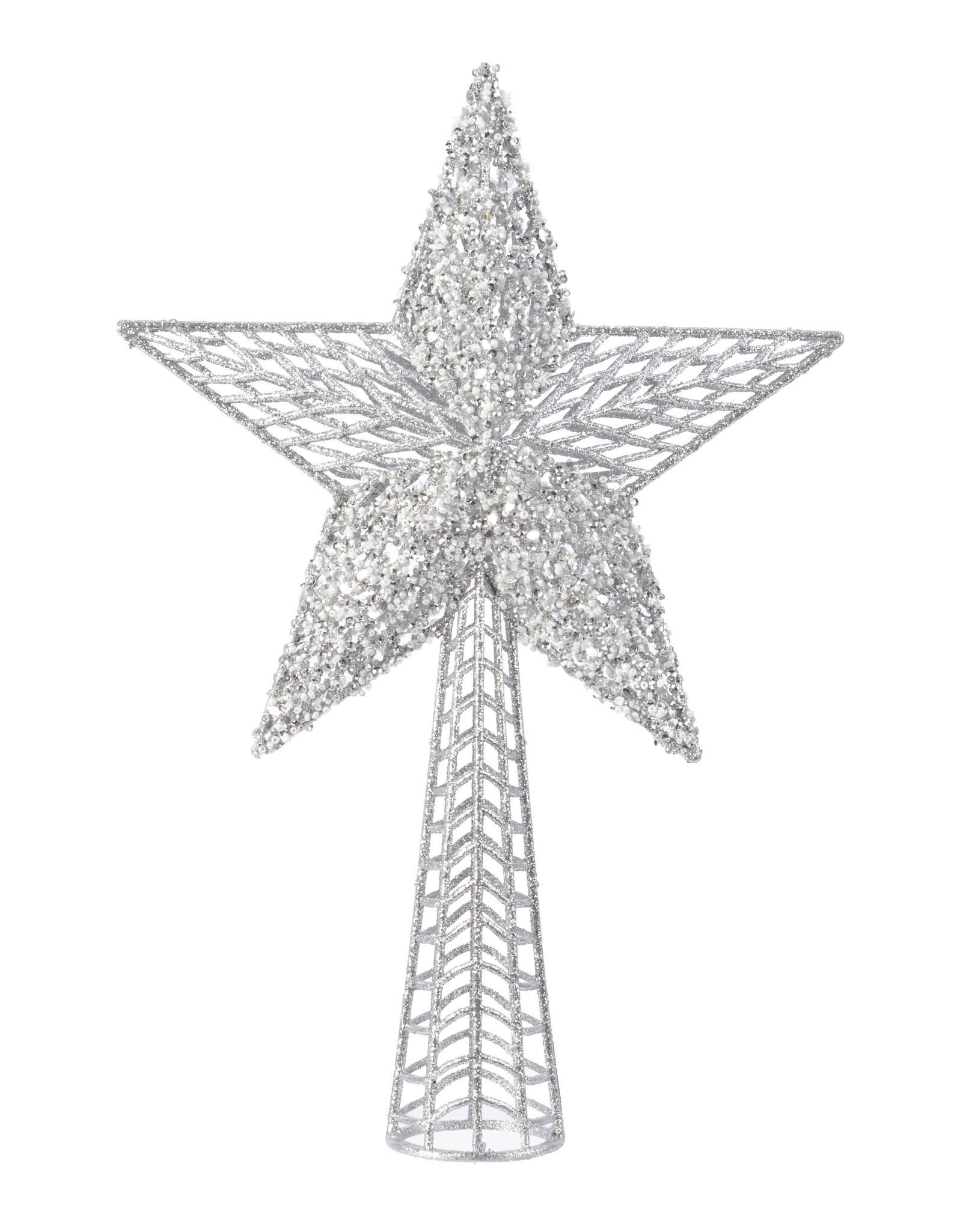 Kaemingk Christbaumspitze Christbaumspitze Stern Kunststoff 37 x 25 cm Gold / Silber Pailletten, Farbe: Silber mit Glitter/Glitzer/Pailletten, LBH ca. 37x25x7,5cm