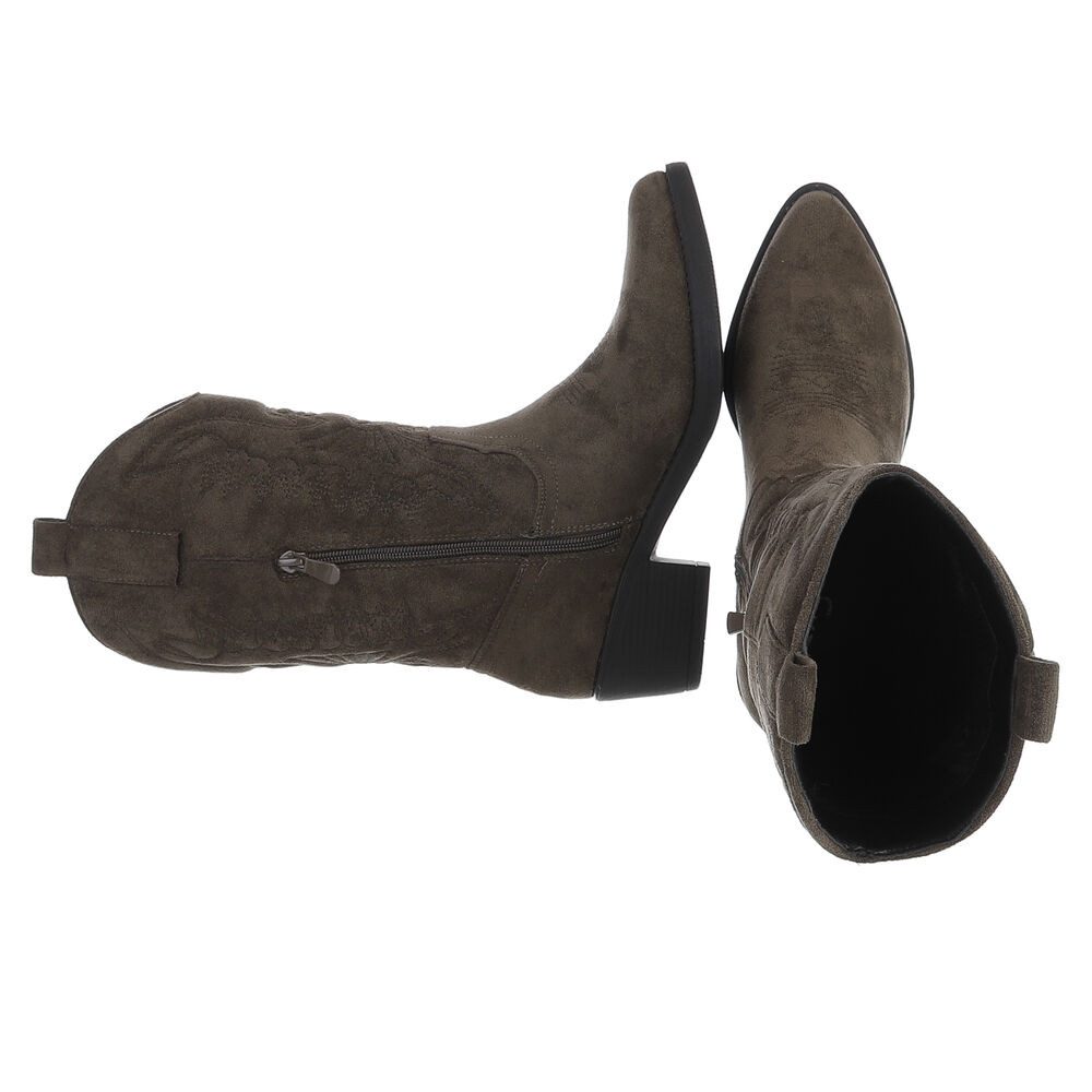 Ital-Design Elegante Damen-Stiefel mit Kunstvollen Details und Absatz Westernstiefel (90793418) Blockabsatz Stiefel in Khaki