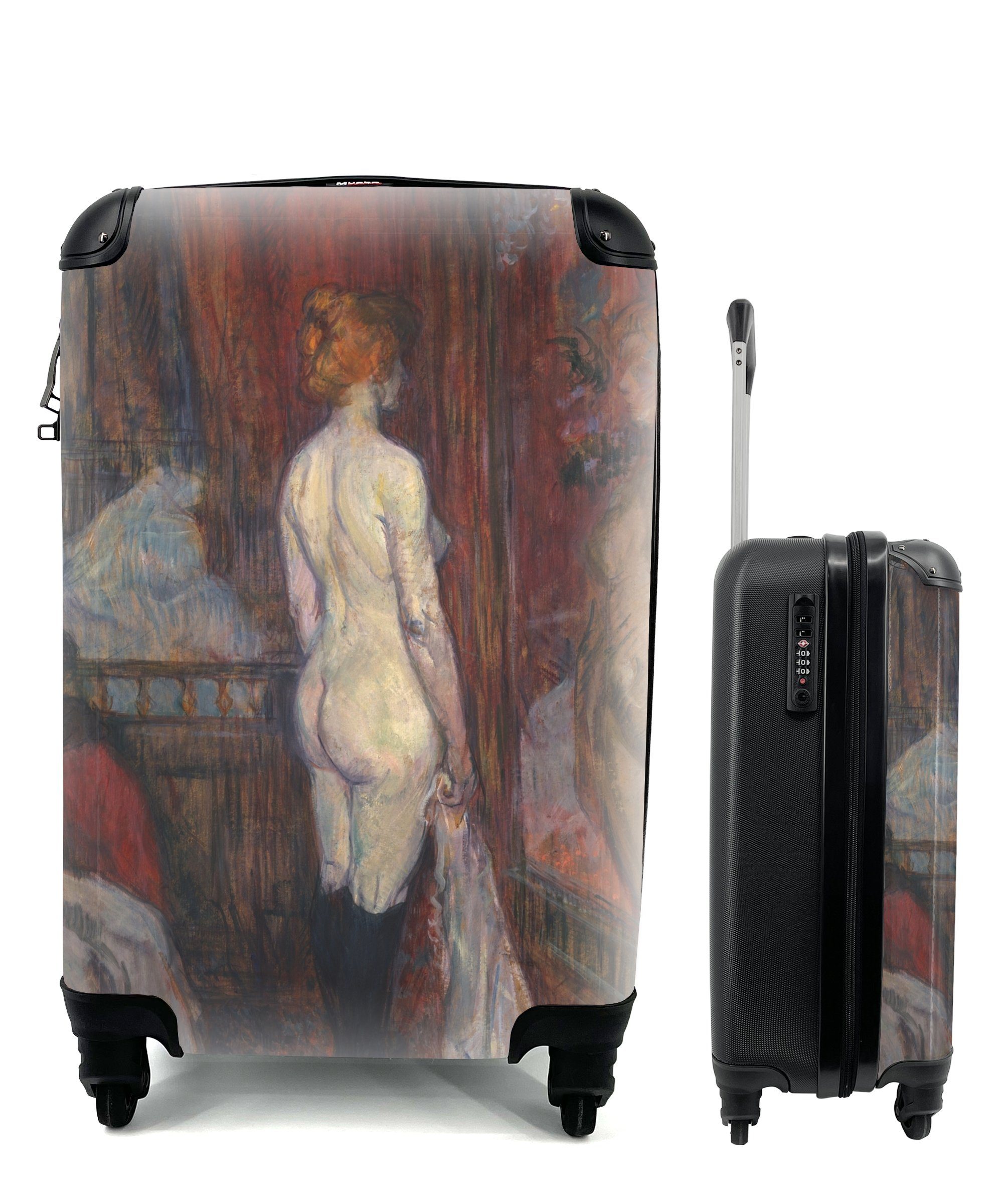 MuchoWow Handgepäckkoffer Frau vor einem Spiegel - Gemälde von Henri de Toulouse-Lautrec, 4 Rollen, Reisetasche mit rollen, Handgepäck für Ferien, Trolley, Reisekoffer