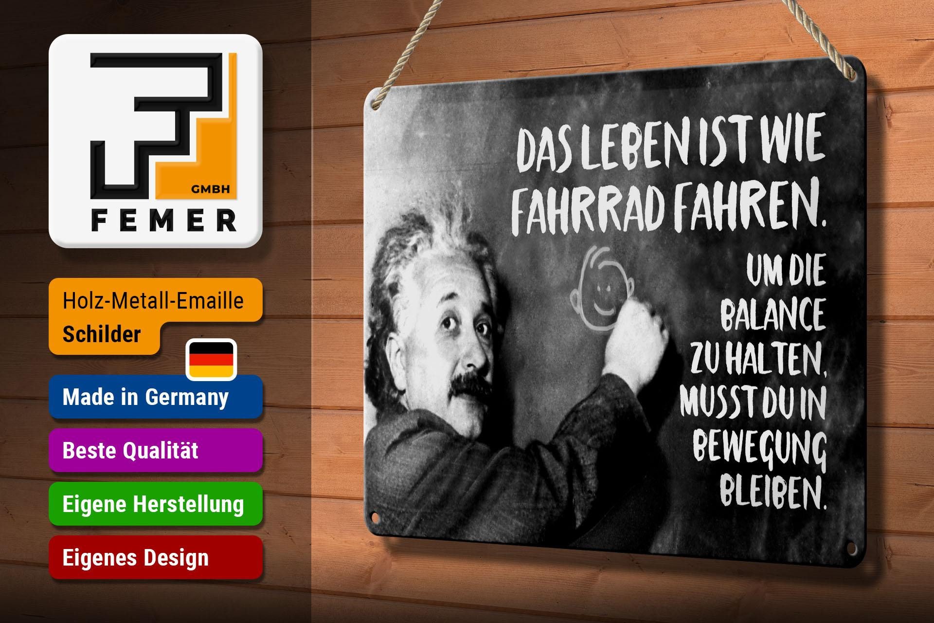 Femer GmbH Metallbild Zitat 20x30 cm Einstein Tafel Das Leben ist wie Fahrrad fahren