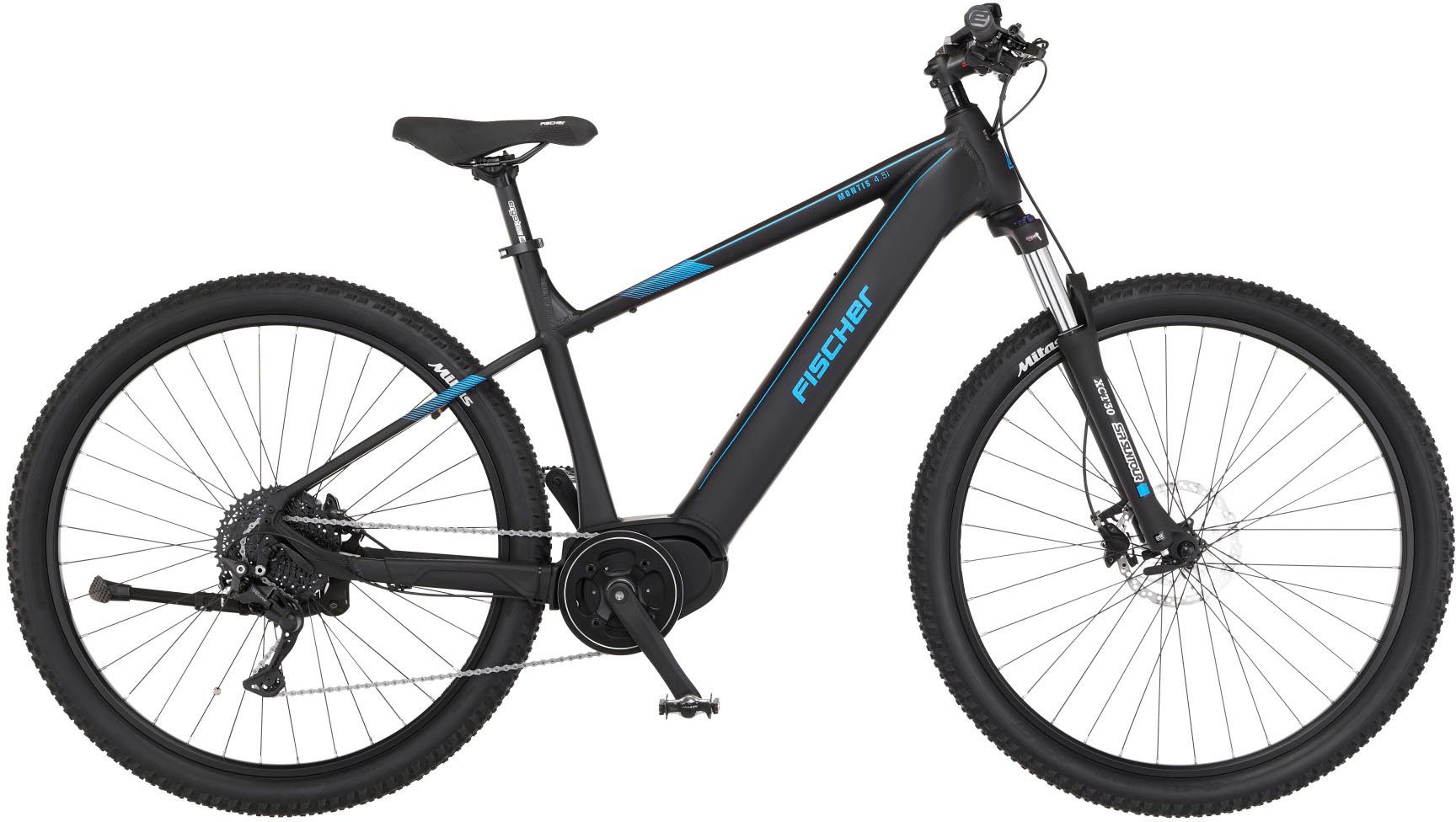FISCHER Fahrrad E Bike Mountainbike MONTIS 4.5i 522 10 Gang Shimano Deore Schaltwerk Kettenschaltung Mittelmotor 522 Wh mit Fahrradschloss Pedelec Elektrofahrrad fur Damen u. Herren MTB