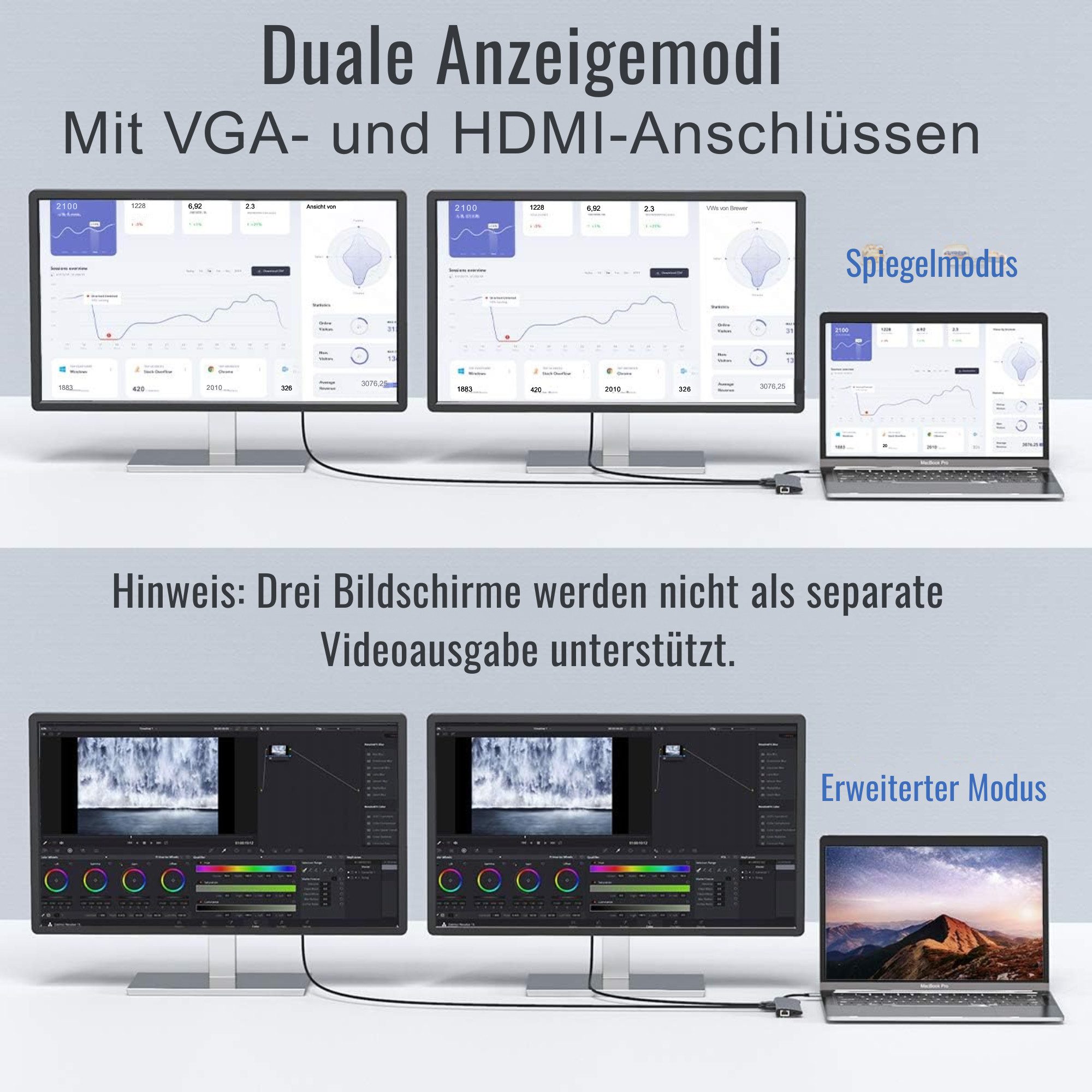 Vivitar 11-in-1-USB-C-Hub mit 4K-HDMI, VGA, 100-W-Stromversorgung, 3x USB 3.0 USB-Adapter USB-C zu USB-C, 14.9 cm, USB 2.0, RJ45 Gigabit-Ethernet, SD/TF-Kartenl – Bild 5 von 5
