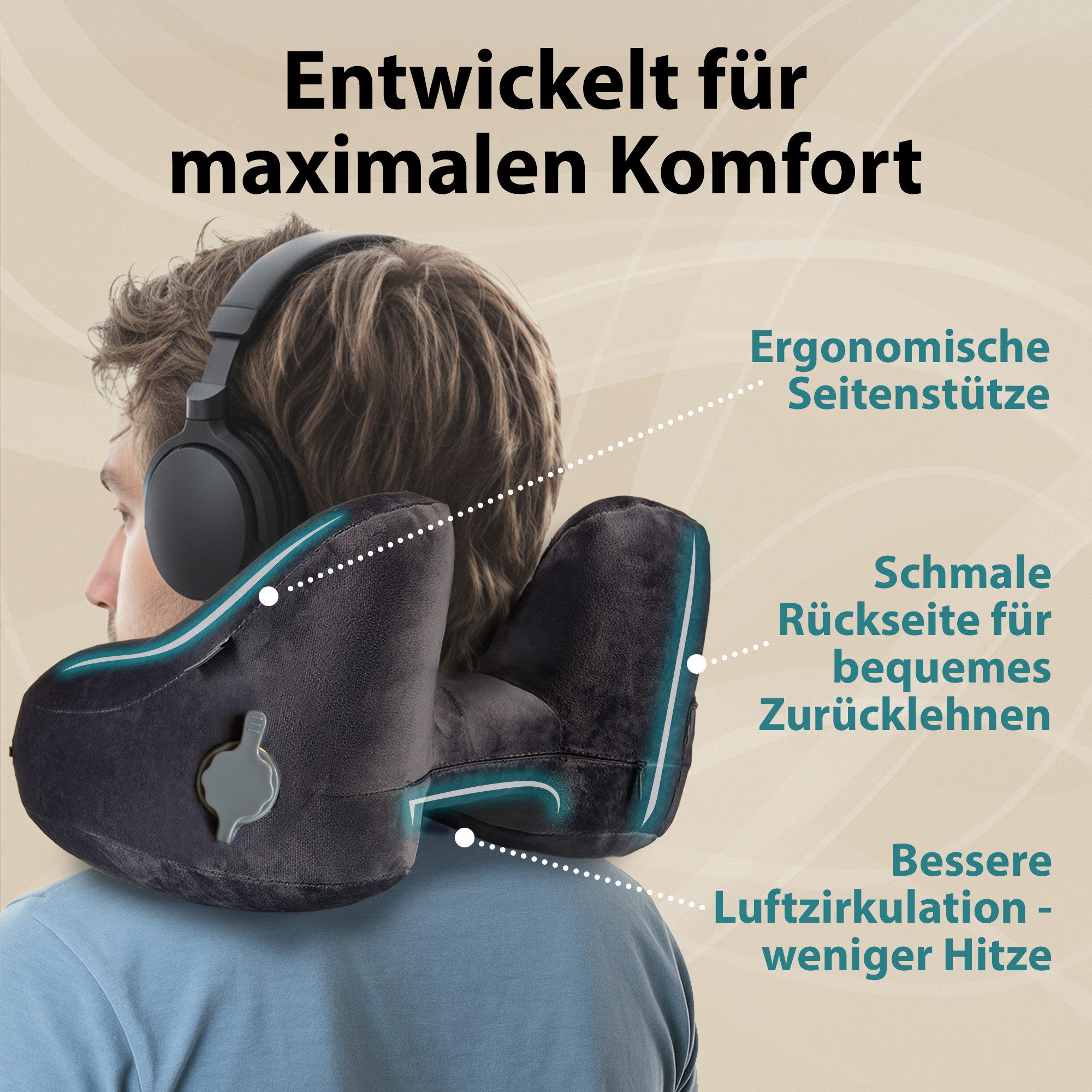 FLOWZOOM Nackenhörnchen AIR Nackenkissen aufblasbar – Reisekissen Flugzeug & Auto, Nackenhörnchen für Erwachsene - Reisekissen aufblasbar