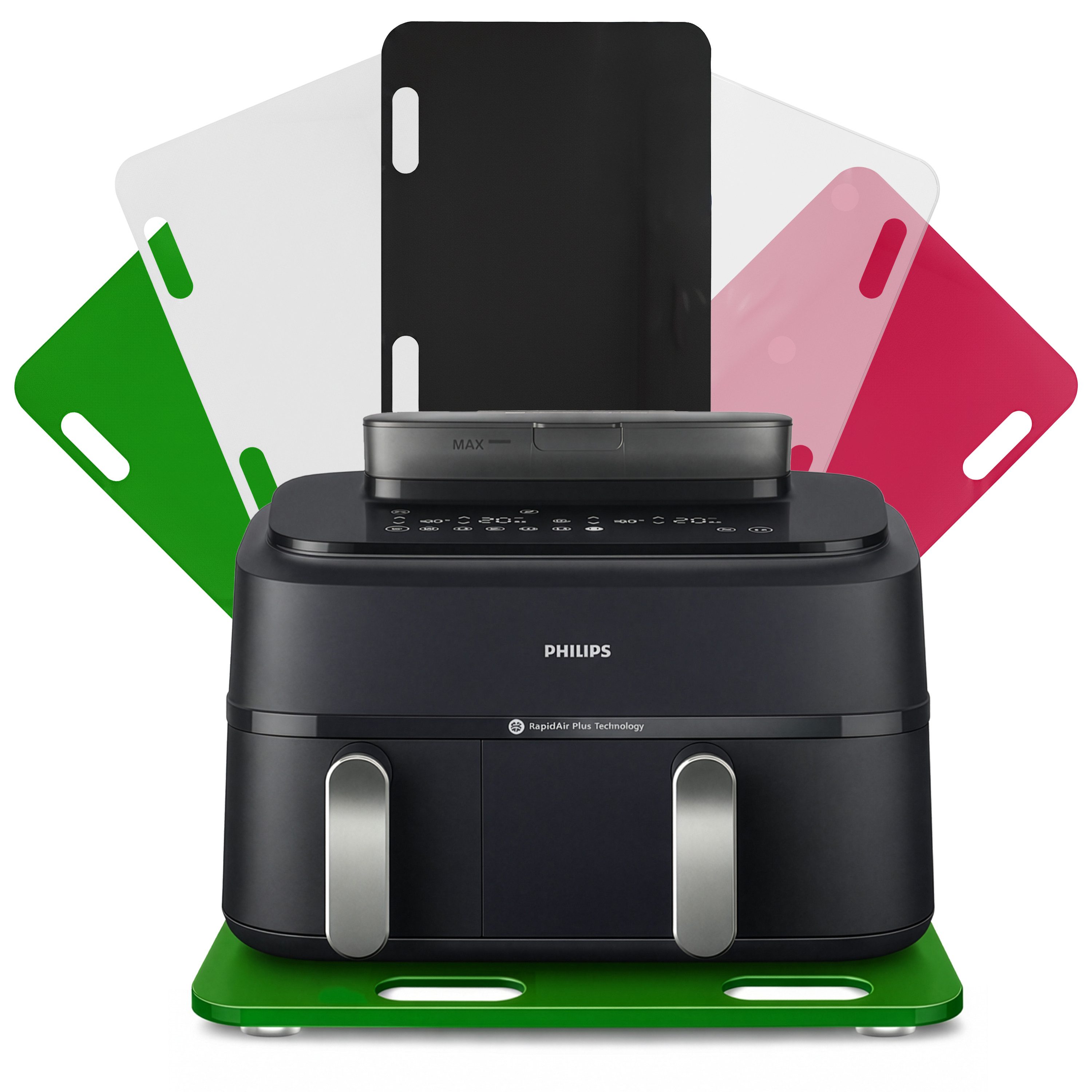 AREA17 Küchenmaschinen Zubehör-Set Acryl Gleitbrett für Philips Steam Airfryer 5000 Series, 44x35cm, Zubehör für Dual Basket Heißluftfritteuse, Farbwahl, rutschfest & verschiebbar, sicherer Stand, einfache Handhabung