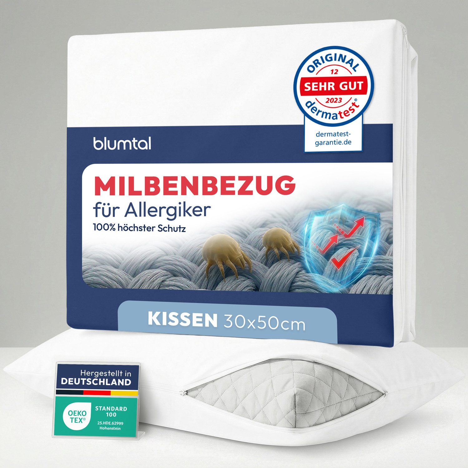 Blumtal Kissenbezug Premium Milbenbezug Kissen. DERMATEST geprüfte Evolon Qualität, (1 Stück), Oeko-TEX zert. & Anti-Milben Kissenbezug von Blumtal