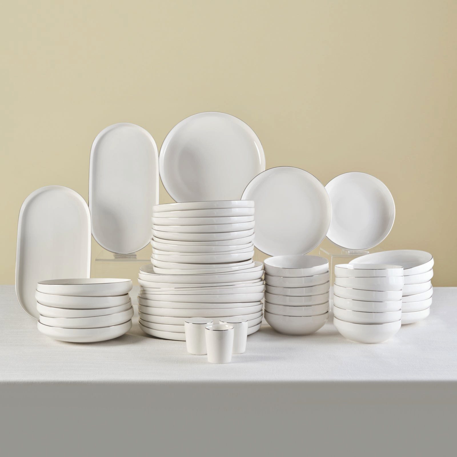 Karaca Geschirr-Set Karaca Stream Bone Saturn 53 tlg Tafelservice 12 Pers Platin, 12 Personen, Platin