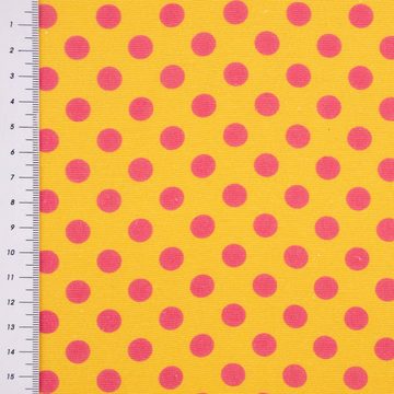 SCHÖNER LEBEN. Stoff Dekostoff Baumwoll-Mischgewebe Josephine Punkte gelb pink 1,40m, pflegeleicht