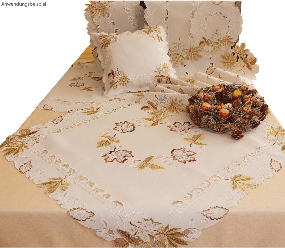 beige Tischband (1-tlg) Tischdecke HOBBY 25x160 & Lochstickerei HOME Herbst Blätter bunt matches21 cm