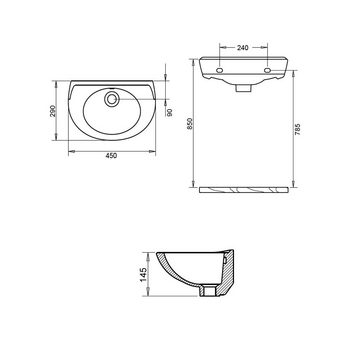 Belvit Waschbecken BV-WB4101 (einzel, 1-St), Belvit Heide Waschbecken Armaturloch links 29x45cm