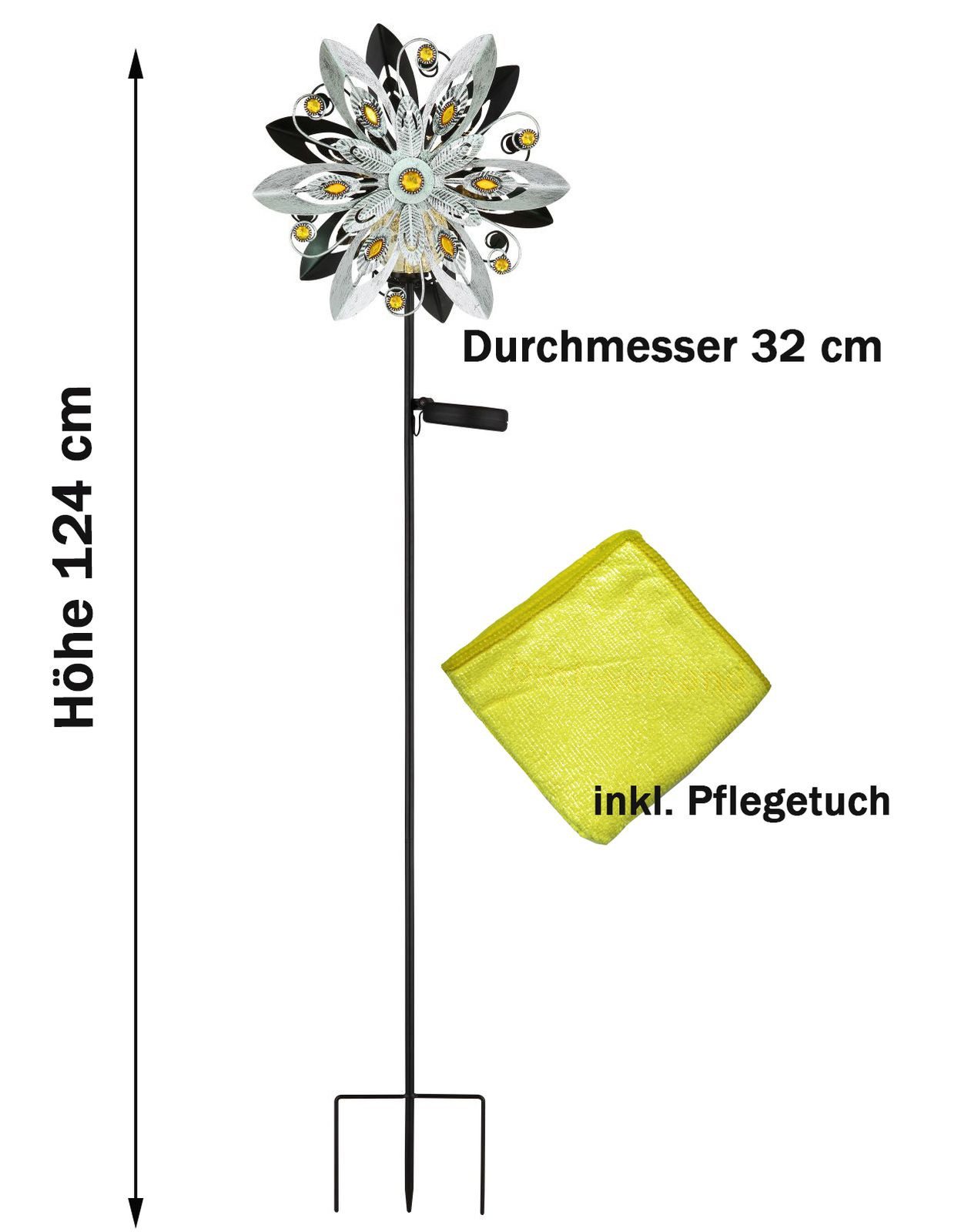 bmf-versand LED Solarleuchte Windrad Metall Garten Solar Solarleuchte Außen Solarlampe Windspiel, draußen drehend, LED fest integriert, Warmweiß, Windmühle Blume