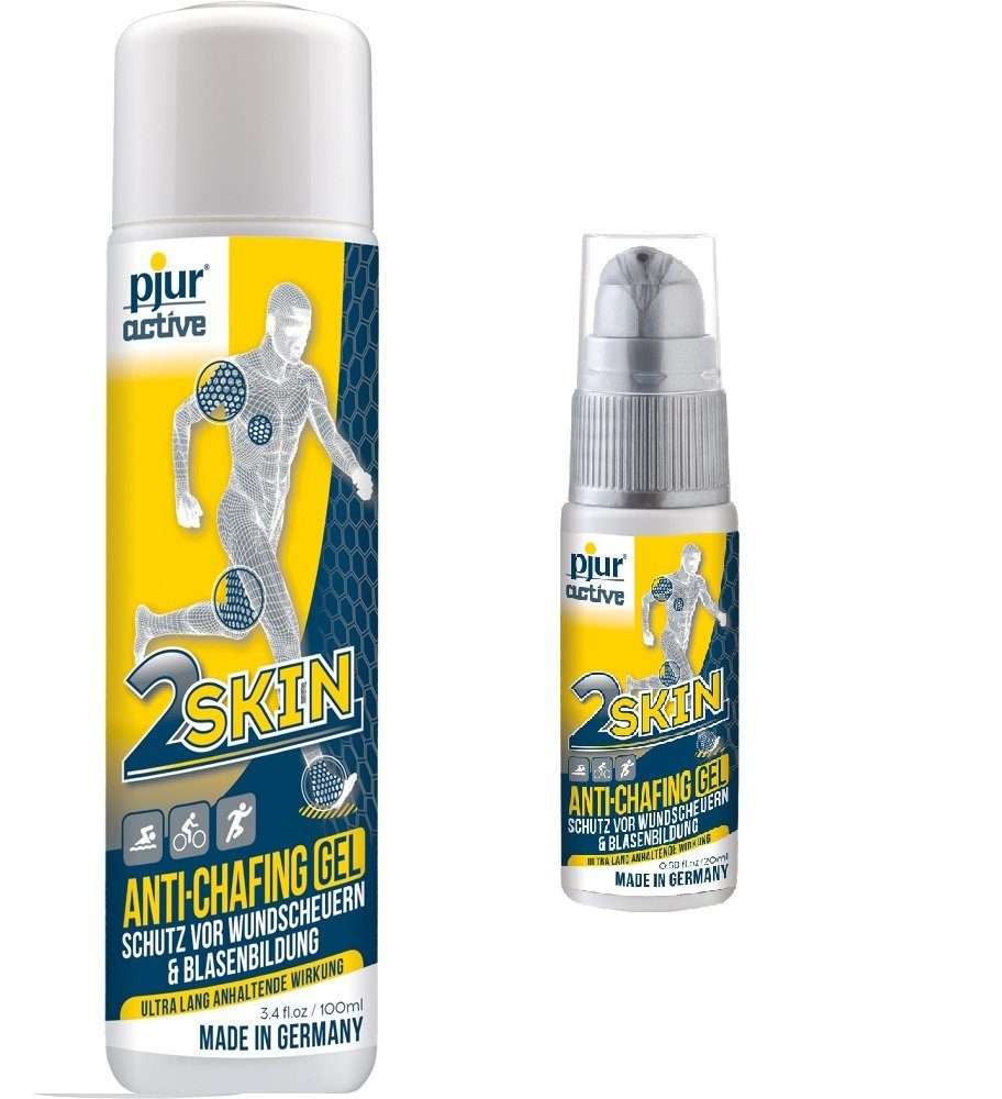 pjur Hautpflegegel pjuractive 2SKIN 100ml Flasche & 20ml Pumpspender Anti Chafing Gel, gegen Reibung & Wundscheuern, perfekt für Sportler - Made in Germany