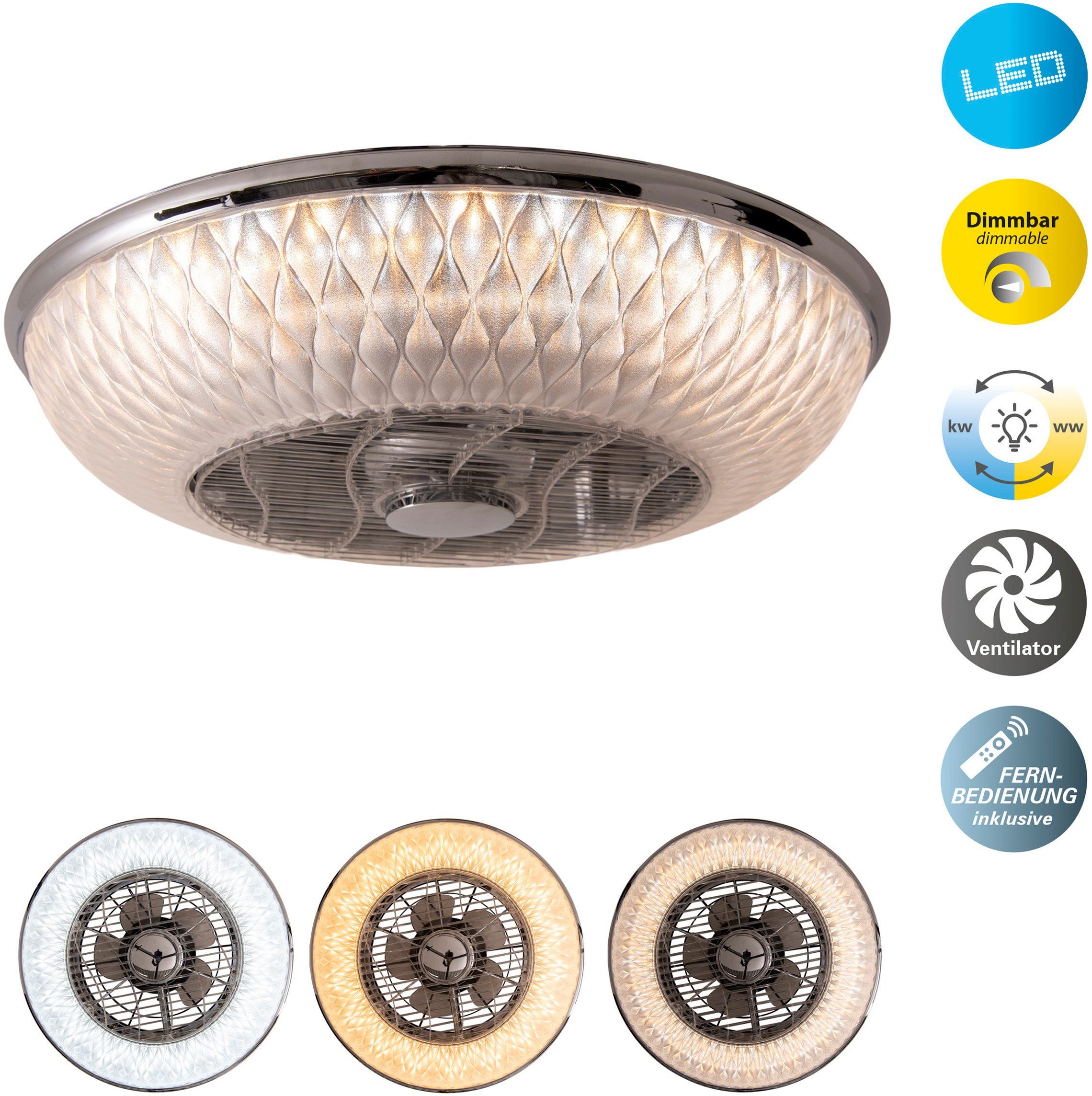 näve LED Deckenleuchte Viento, Ventilatorfunktion, LED fest integriert, warmweiß - kaltweiß, Ventilator, CCT, dimmbar, Fernbedienung, Batterien AAA 1,5v