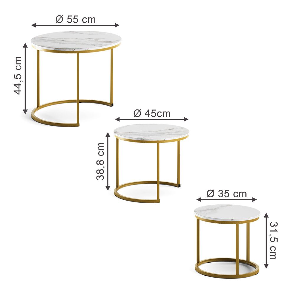 Vicco Couchtisch Montreal, Weiß/Gold, 55 x 55 cm 3 Teile günstig online kaufen