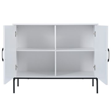 IDEASY Sideboard Rattan-Sideboard, Selbstbedienungsschrank, Aufbewahrungsschrank, weiß, 100 x 80 x 39 cm, Metallgriff, Metallbeine