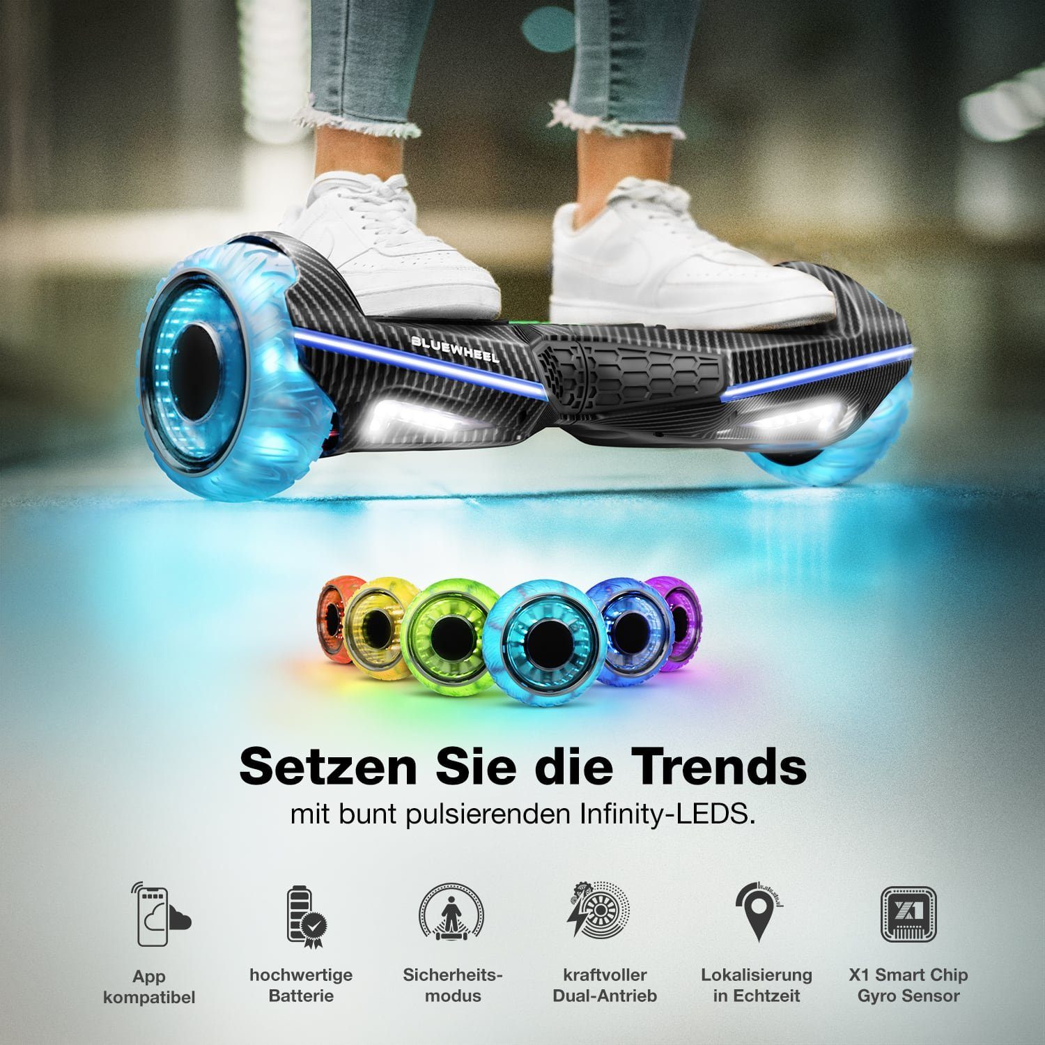 Electromobility Bluewheel Skateboard Schwarz Premium Bluewheel 6,5“ HX360 HX360, Hoverboard