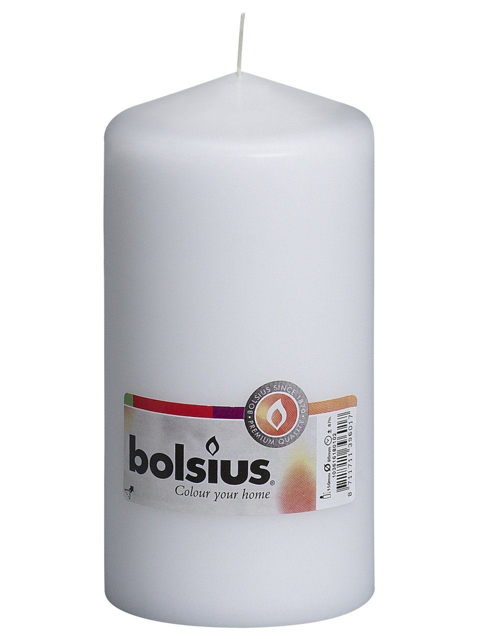 Bolsius Stumpenkerze Bolsius Stumpenkerze weiß, Höhe 15 cm, Ø 7,8 cm