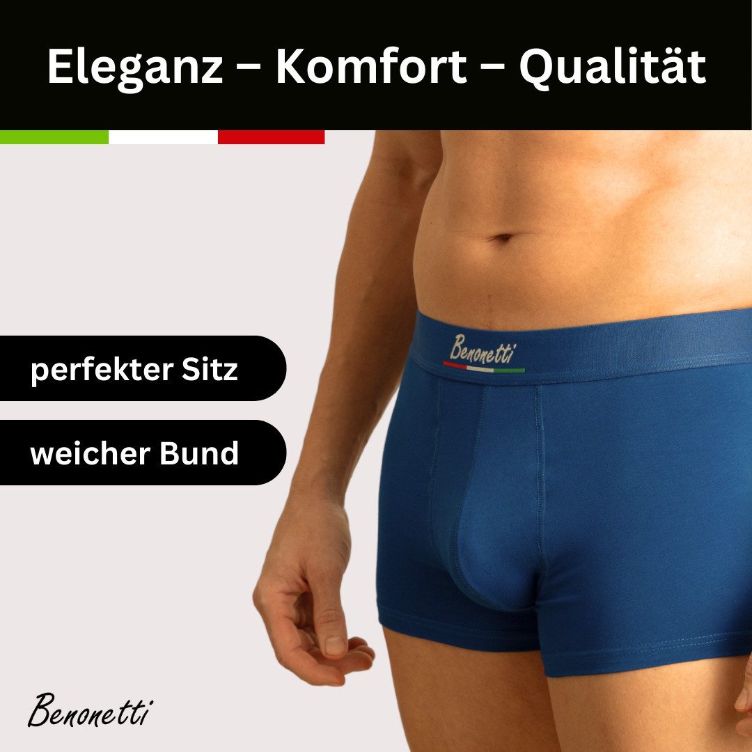 Benonetti Boxershorts Herren Baumwolle – Elastischer Bund Herren Boxershorts ohne Aufrollen (6-St) Mit Komfortbund und Logo, ohne kratzenden Zettel