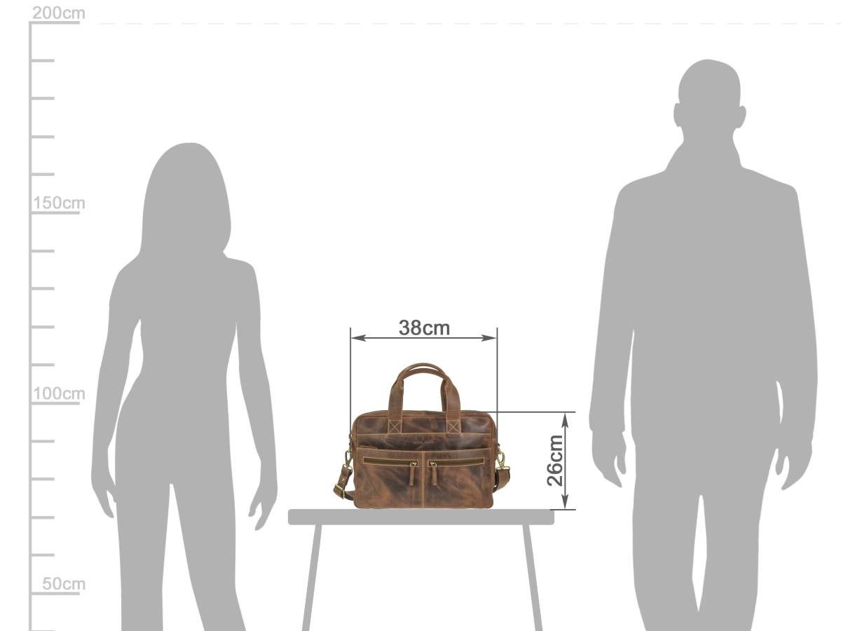 Greenburry Aktentasche Vintage Lehrertasche Damen Herren Leder antik 38x26cm 1 Fach, used Look, kleine Bürotasche, für Herren, für Damen