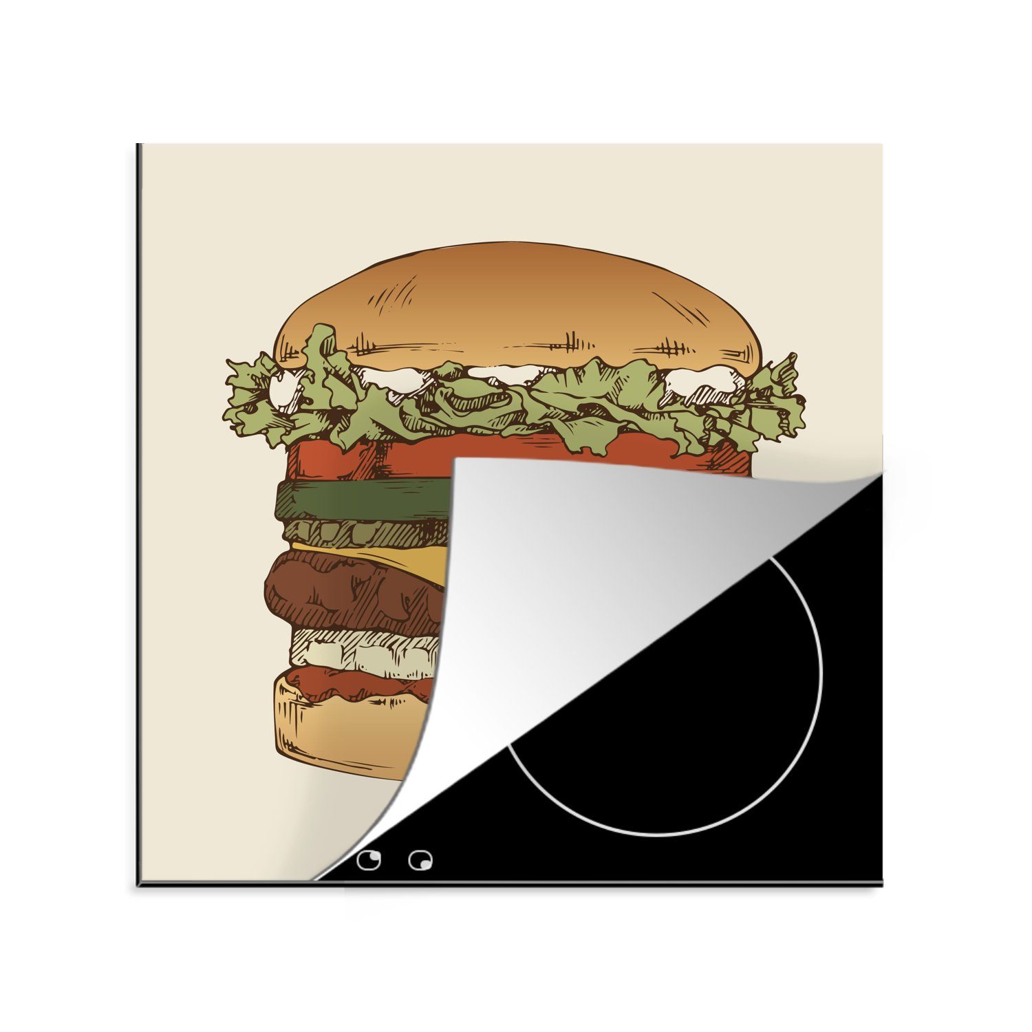 MuchoWow Herdblende-/Abdeckplatte Eine Illustration Hamburgers, Arbeitsplatte (1 78x78 cm, eines für Vinyl, Ceranfeldabdeckung, tlg), küche klassischen