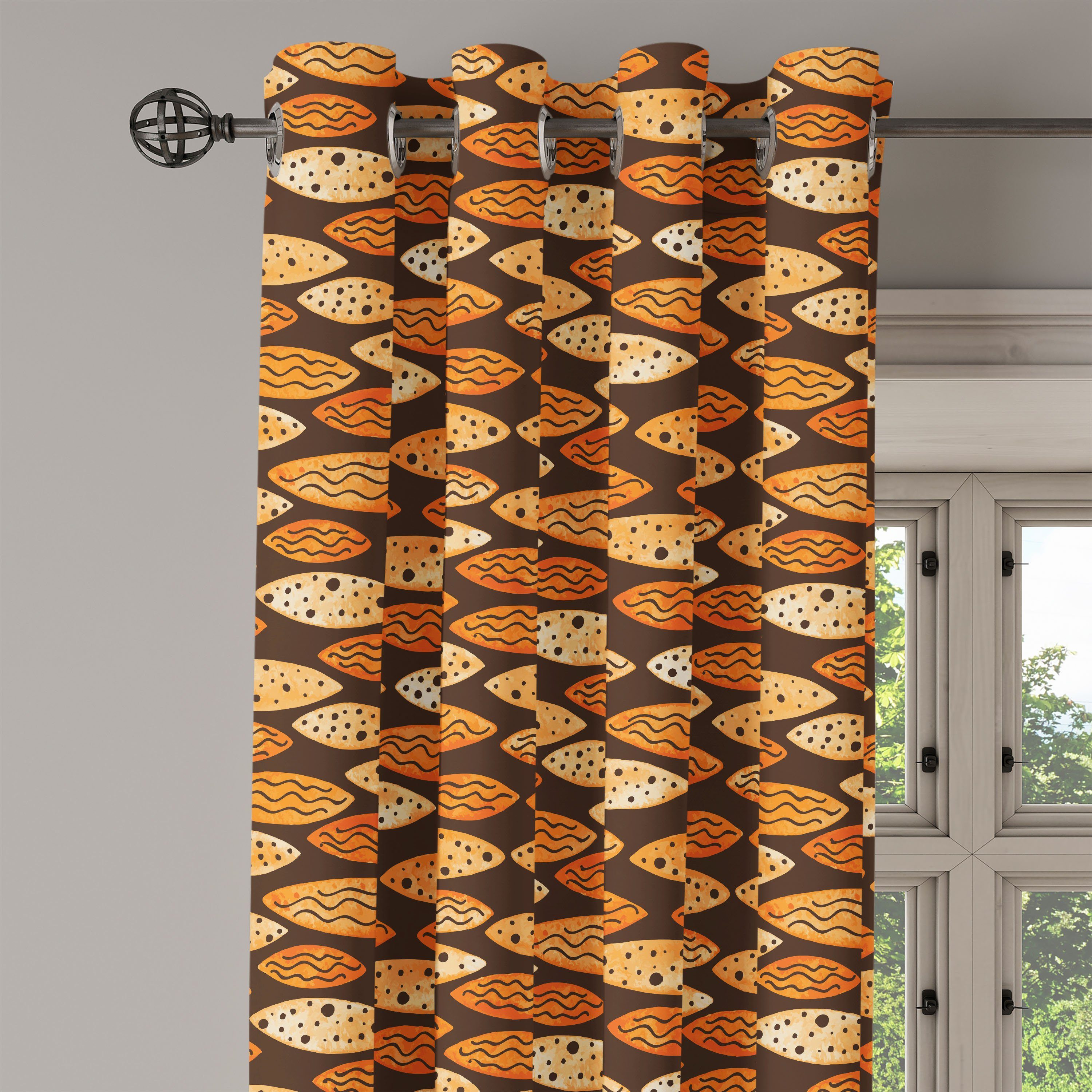 Wohnzimmer, Elliptic Abakuhaus, Dekorative Abstrakt für Gardine Waves 2-Panel-Fenstervorhänge Schlafzimmer Spots