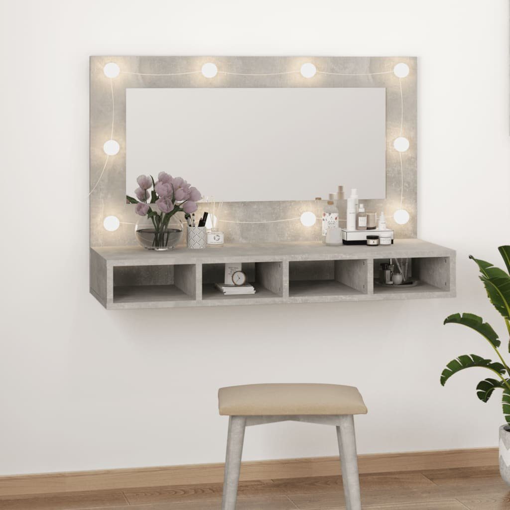 Betongrau (1-St) 90x31,5x62 mit Spiegelschrank LED Badezimmerspiegelschrank vidaXL cm
