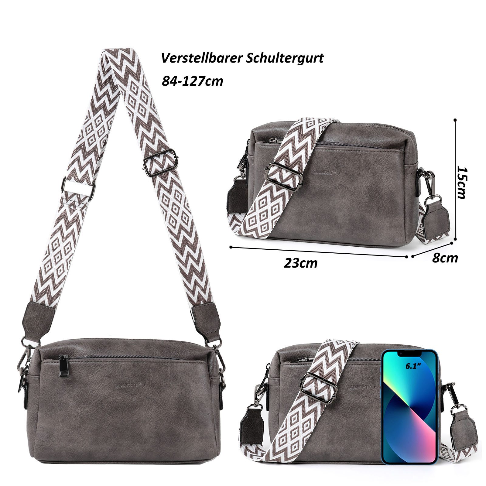 TAN.TOMI Umhängetasche Damen Handy Umhängetasche, Crossbody Schultertasche (Drei Reißverschlussfächern mit Verstellbar Abnehmbar Schultergurt), Handtasche Damen für Tägliches Arbeiten,Einkaufen,Reisen