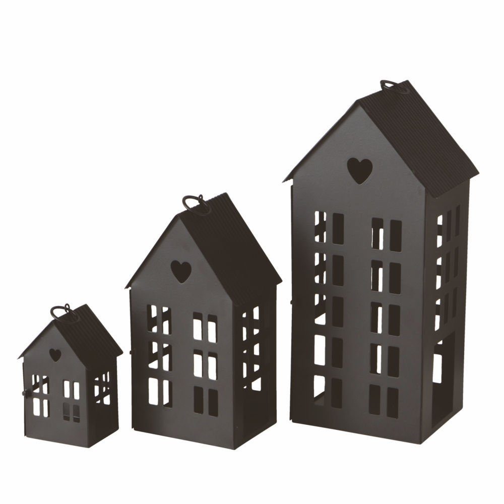 Kerzenlaterne Laterne ALAMO 3er Set 35 / 24 / 13 cm - schwarz
