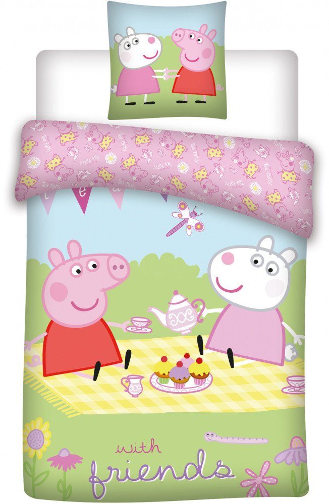 Peppa Pig Kinderbettwäsche Wutz Tee Picknick Pause Kinder Bettwäsche Set Mädchen Wendebettwäsche