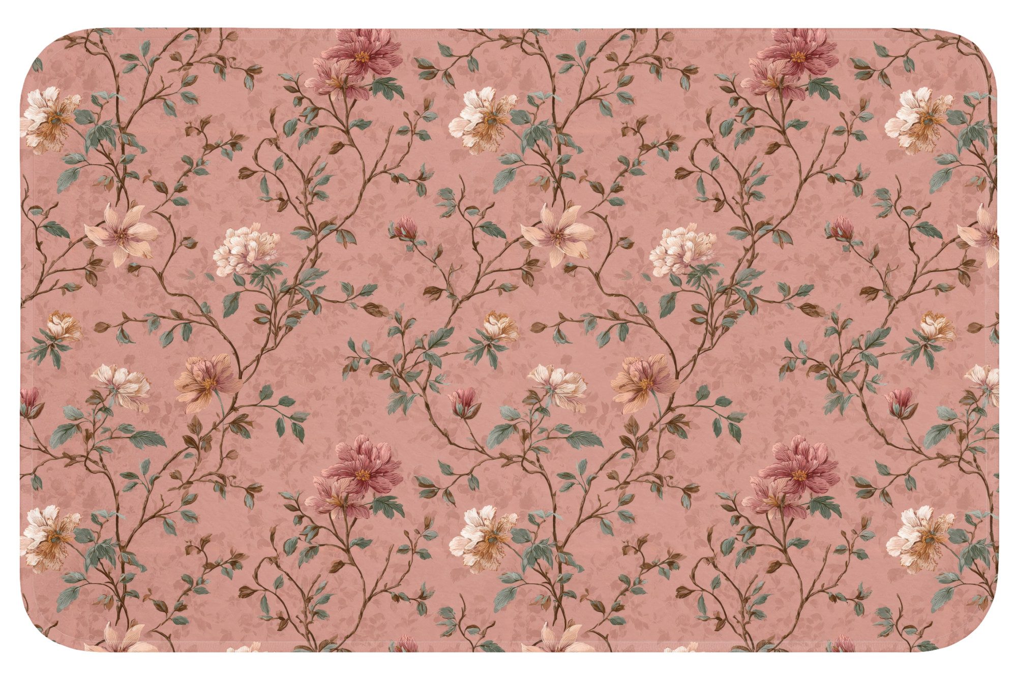 OnlyWow Badematte Botanisch - Blumen - Rosa, Höhe 10 mm, Polyester, Rechteckig, Badezimmerteppich, Badteppich, Rutschfest, Duschvorleger, Duschmatte