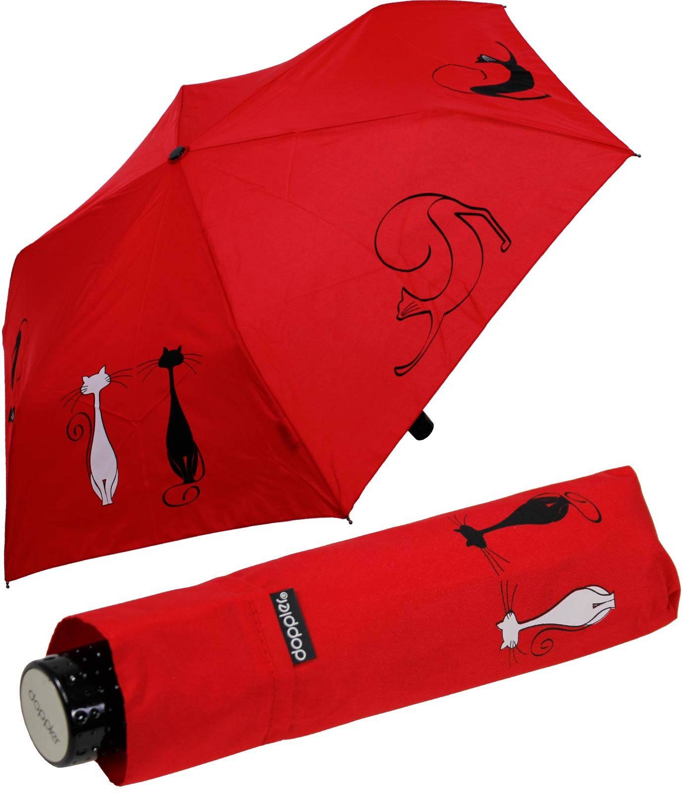 doppler® Taschenregenschirm Super-Mini Havanna Damen - Katzen, besonders leichter und kleiner Schirm, passt in jede Tasche Best-Friends
