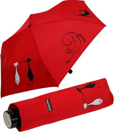 doppler® Taschenregenschirm Super-Mini Havanna Damen - Katzen, besonders leichter und kleiner Schirm, passt in jede Tasche