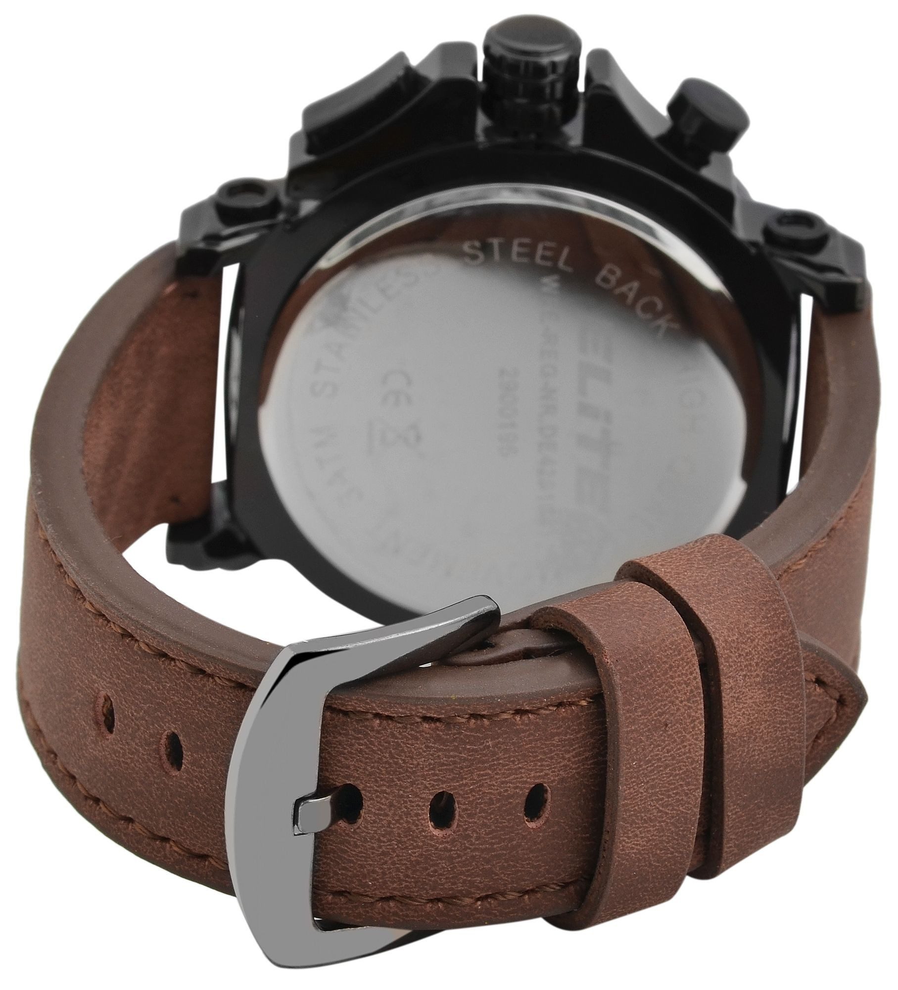 Elite Quarzuhr EL0007 ELITE Herrenchronograph mit Lederimitationsarmband, Herrenuhr Lederimitat