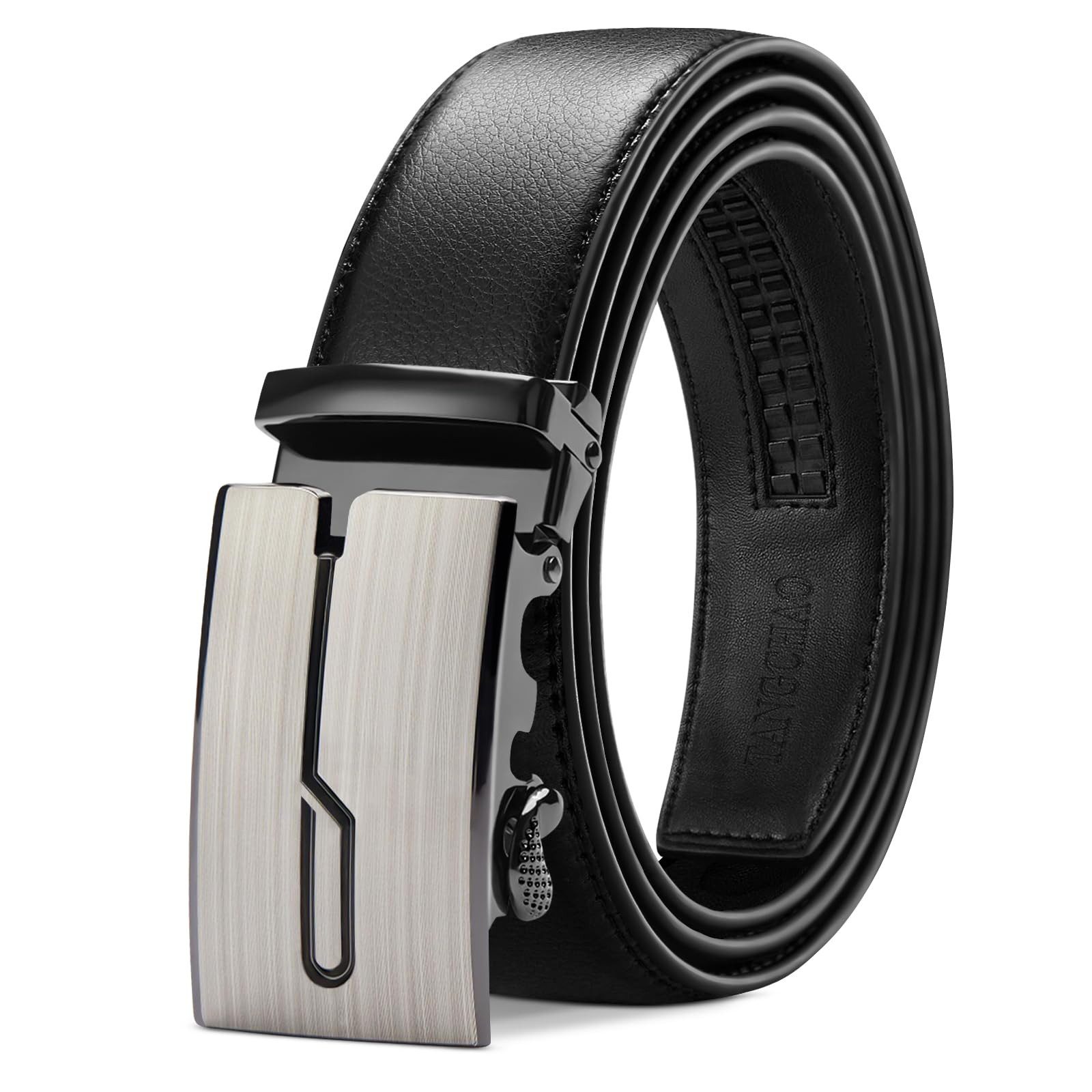 Coonoor Ledergürtel mit moderner Schnalle, Ledergürtel Ratsche Automatikschließe für Herren Business Anzug Jeans, 3.5cm Gürtel, Размер Einstellbar
