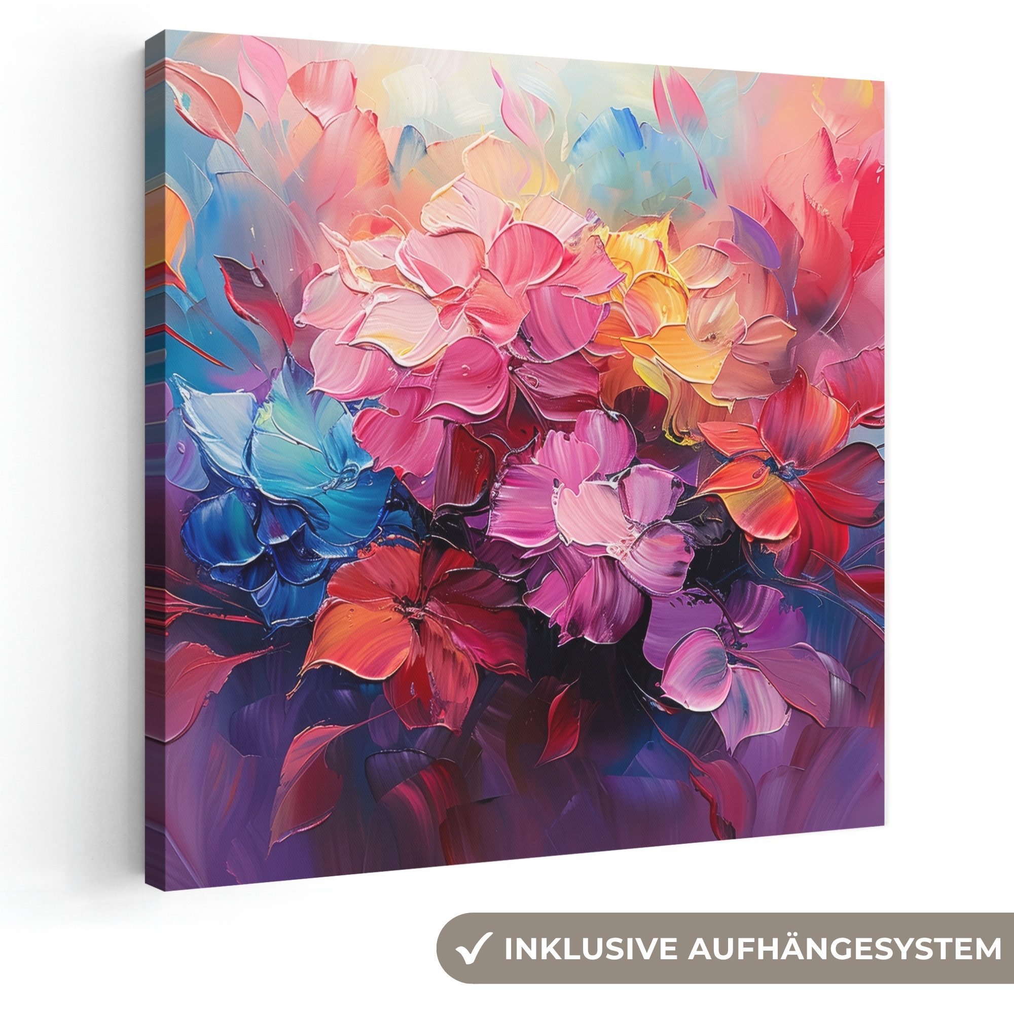 OneMillionCanvasses® Leinwandbild Blumen - Malerei - Abstrakt - Farbenfroh, Fotodruck (1 St), Wandbild, Deko Schlafzimmer Wohnzimmer Flur 20x20 cm