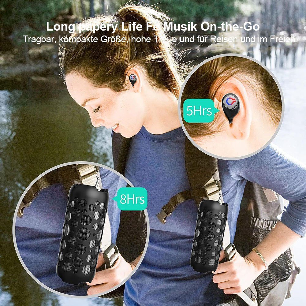 Tragbarer Bluetooth-Lautsprecher 360°-Sound-Mikrofon Bluetooth-Lautsprecher, Schwarz kabelloses TUABUR