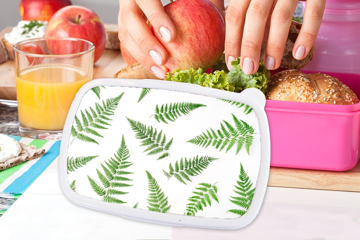 MuchoWow Lunchbox - rosa Brotbox (2-tlg), Erwachsene, Kunststoff, für Grün, Kunststoff Tropisch Snackbox, Farn - Brotdose Kinder, Mädchen