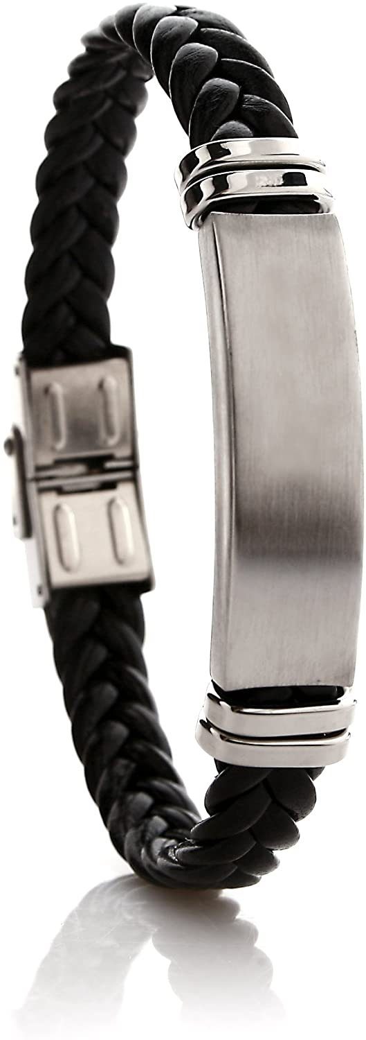 Ideal Eingravieren Karisma SB5330 Platte - Lederarmband - Armband Männer Zentimeter Matt Imitat-Leder Edelstahl Karisma 19.0 - Zum