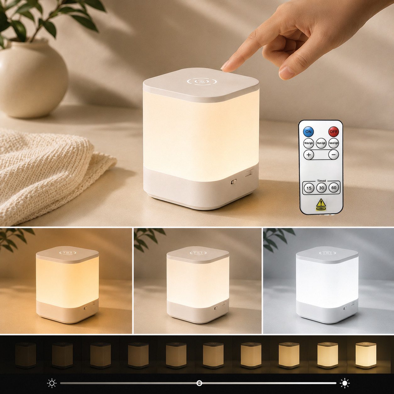 OYLCDI Nachttischlampe LED Nachttischlampe LED Nachtlicht, Dimmbar Atmosphäre Tischlampe, LED fest integriert, Weißes Licht, warmes Licht, neutrales Licht, mit Batterie, USB-Aufladung, mit Touch-Sensor,Tragbare Nachtlicht für Kinder/Erwachsene