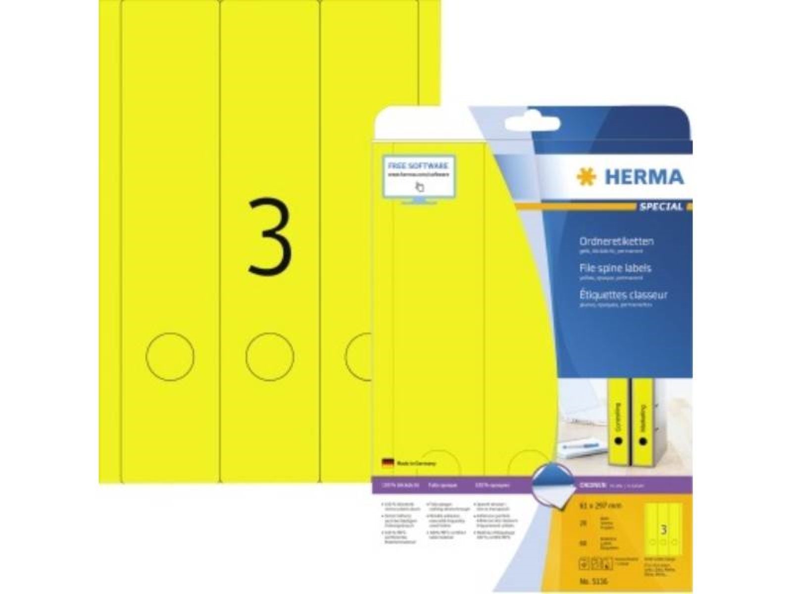 HERMA Etikett Etikett 61x297mm Ordner A4 gelb lang 60Et 20Bl 3Et Bl SuperPrint