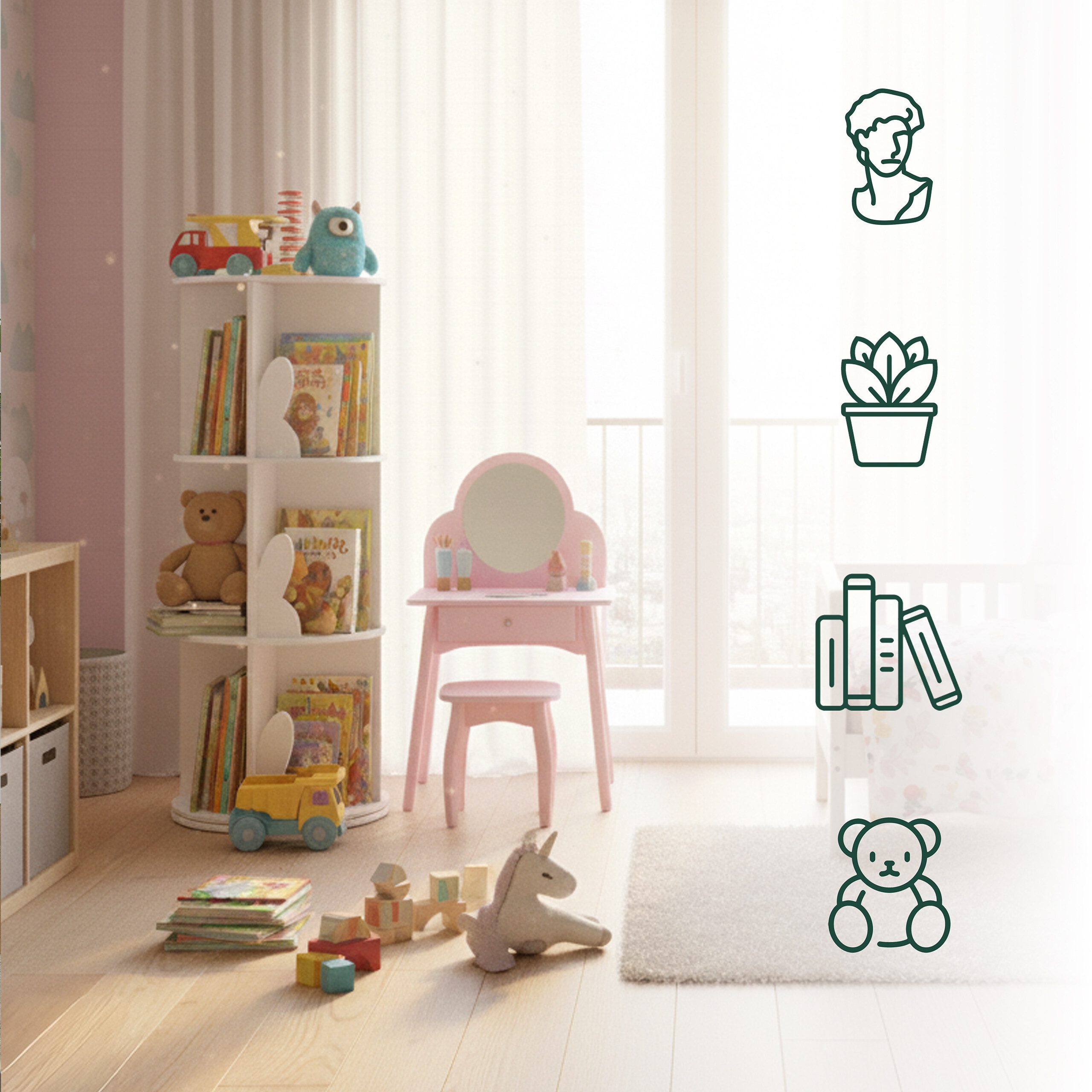 relaxdays Bücherregal Drehbares Bücherregal für Kinder