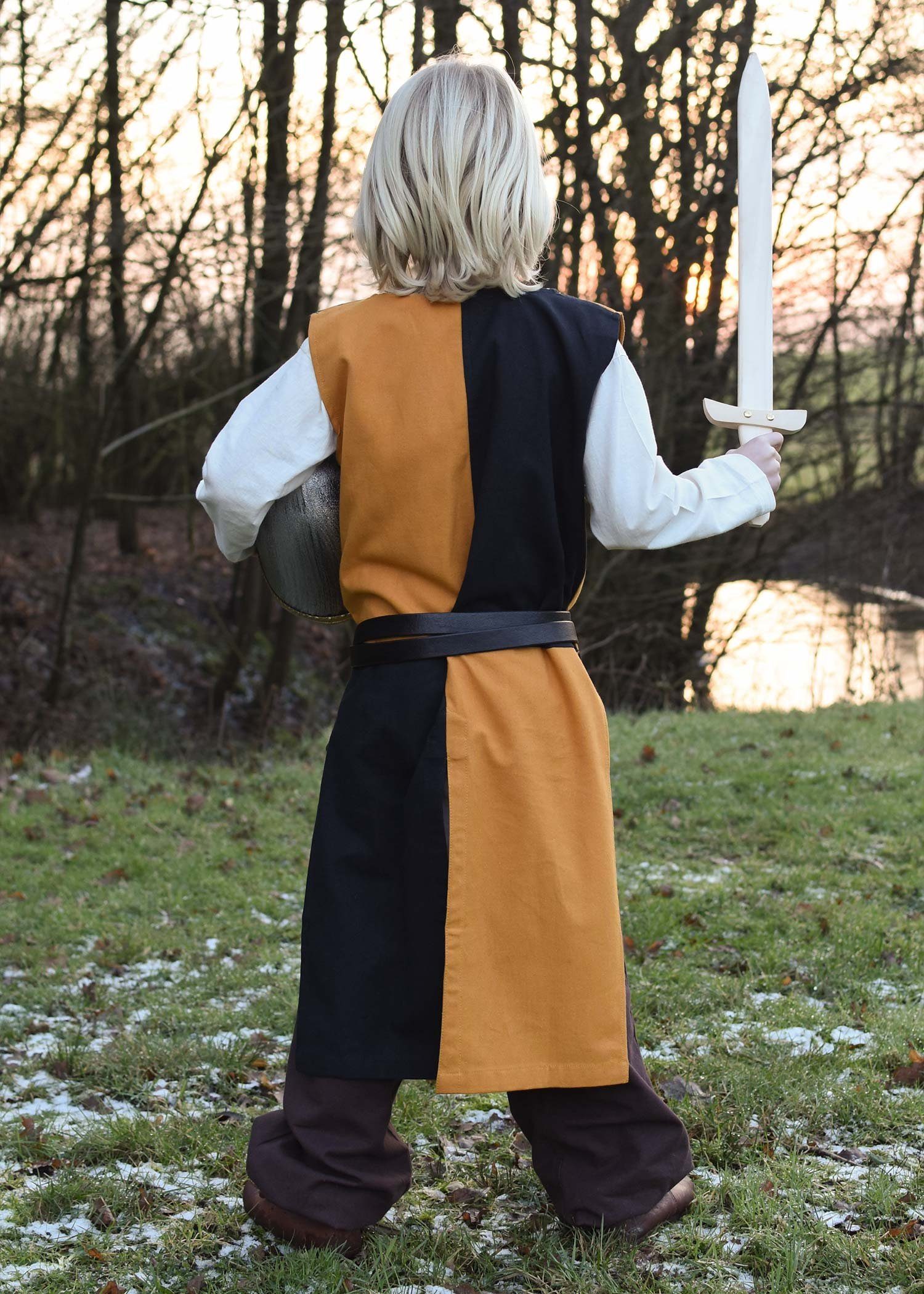 Battle Merchant Ritter-Kostüm Kinder-Waffenrock Lucas, Mi-Parti, gelb/schwarz